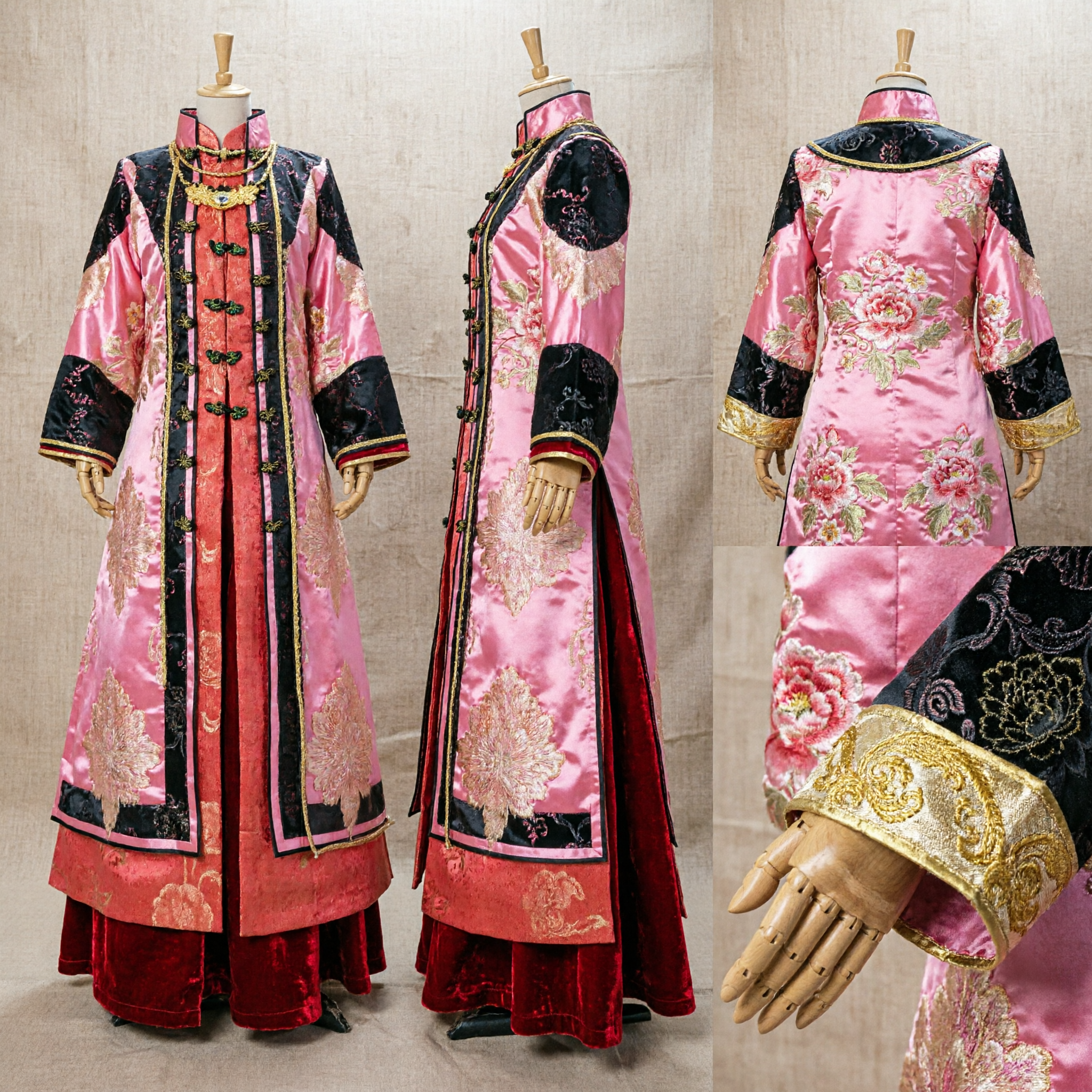 Traditionelles chinesisches antikes Kostüm rosa besticktes Gewand Qing-Dynastie Palastkleid für Damen Cosplay und Auftritte - Asian Costume