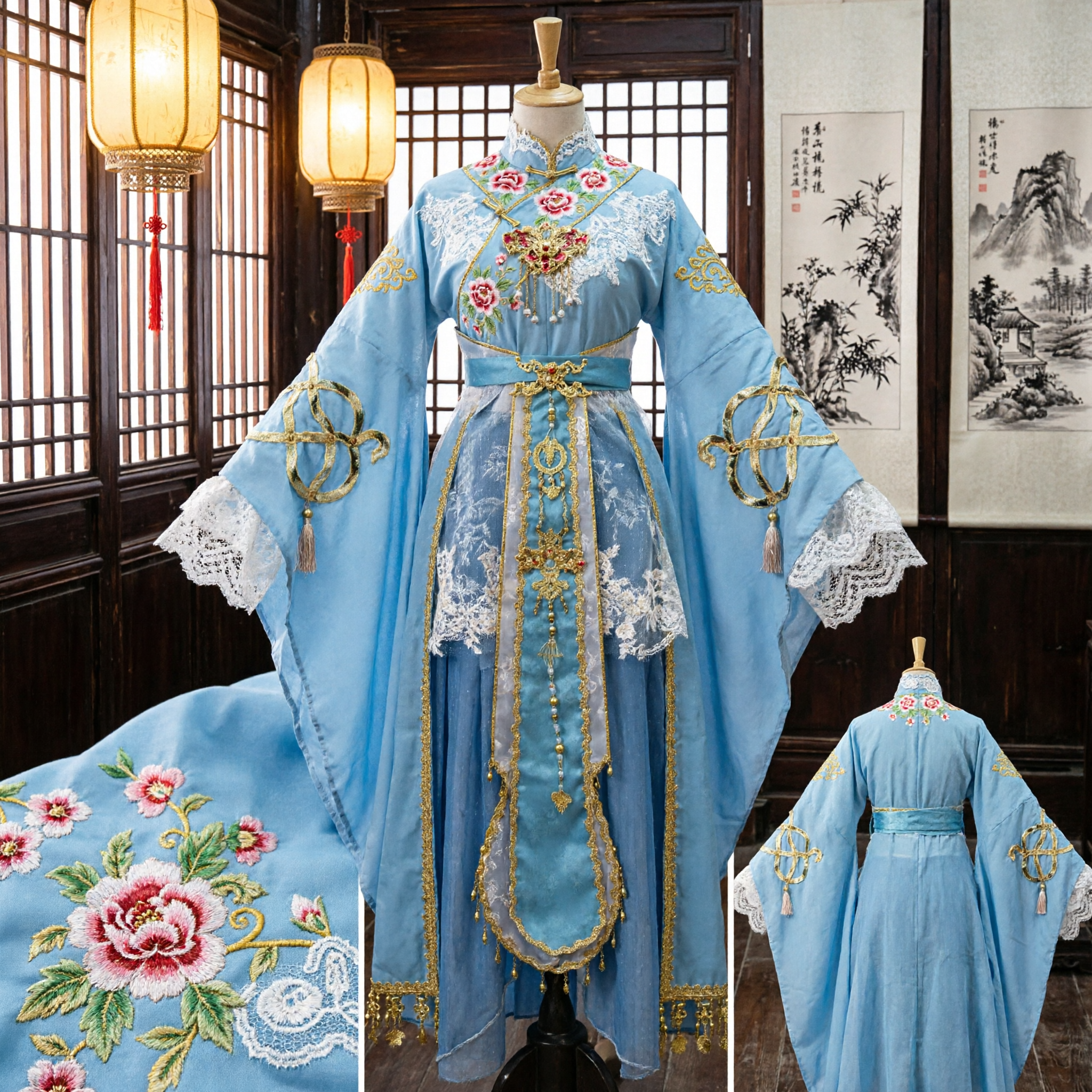 Costume Tradizionale Cinese Hanfu Elegante Blu Abito da Principessa Fata Antica per Donne per Cosplay e Performance sul Palco - Asian Costume