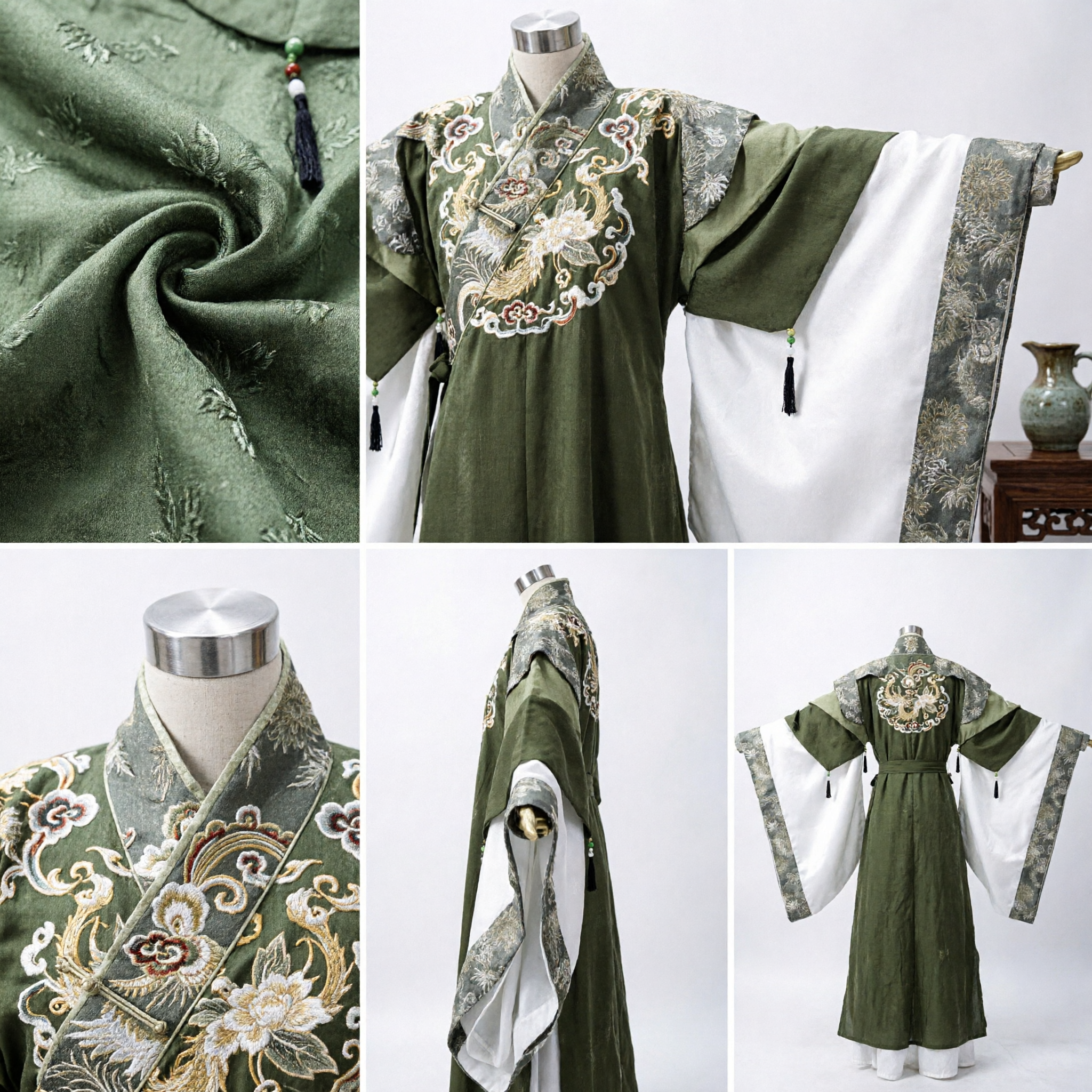 زي هانفو صيني تقليدي قديم - رداء أخضر وأبيض للنساء - فستان كوزبلاي - Asian Costume