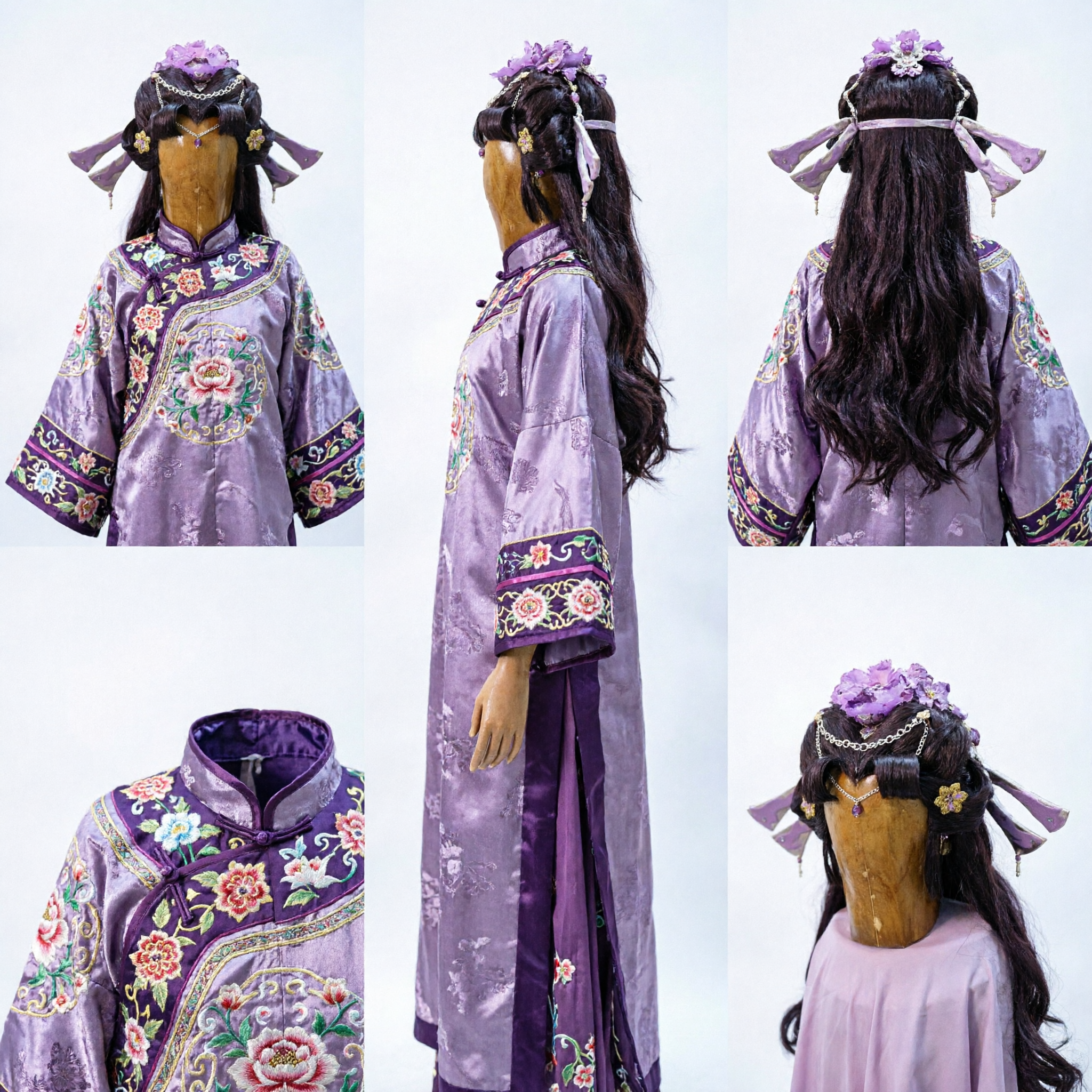 Wyszukana Starożytna Chińska Peruka Hanfu Fioletowy Kwiatowy Nakrycie Głowy Tradycyjne Nakrycie Głowy Księżniczki dla Kobiet Cosplay - Asian Costume