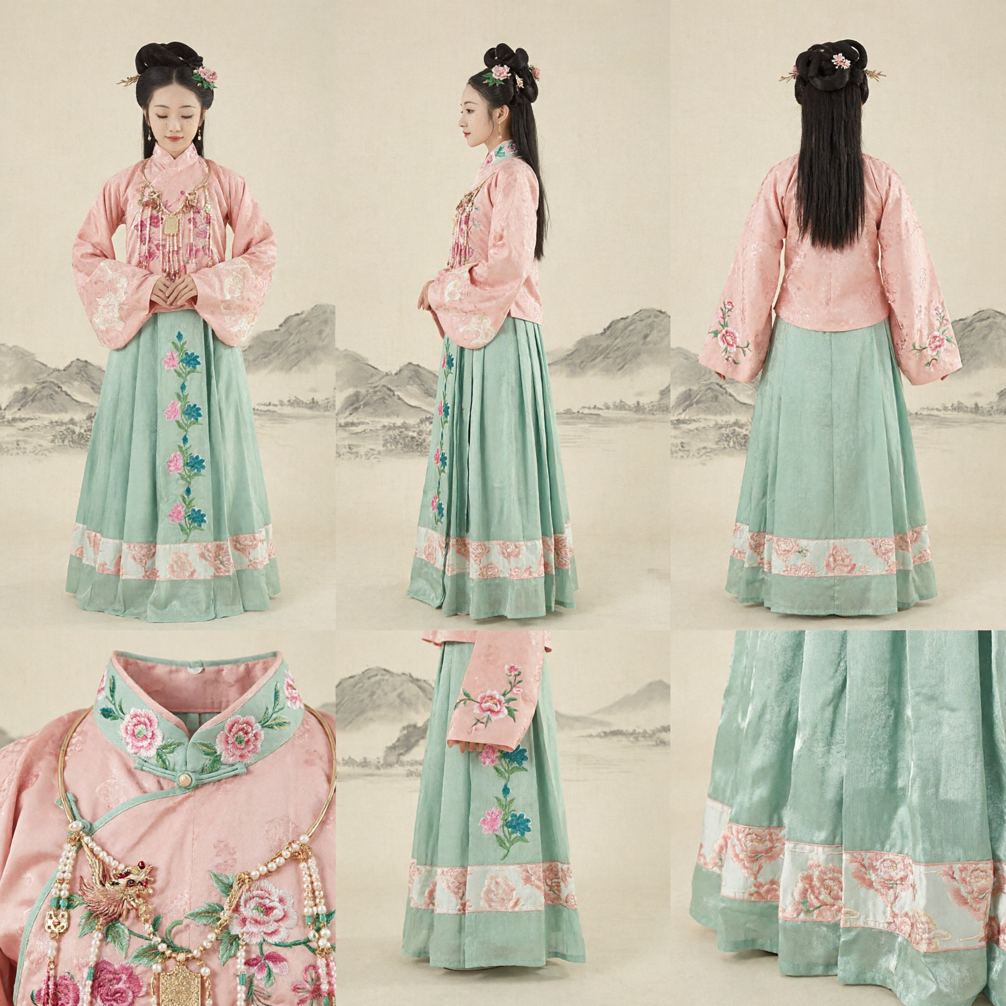 Costume Traditionnel Chinois Hanfu pour Filles Enfants Vêtement Ancien Ensemble Haut Rose Brodé et Jupe Plissée Verte - Asian Costume
