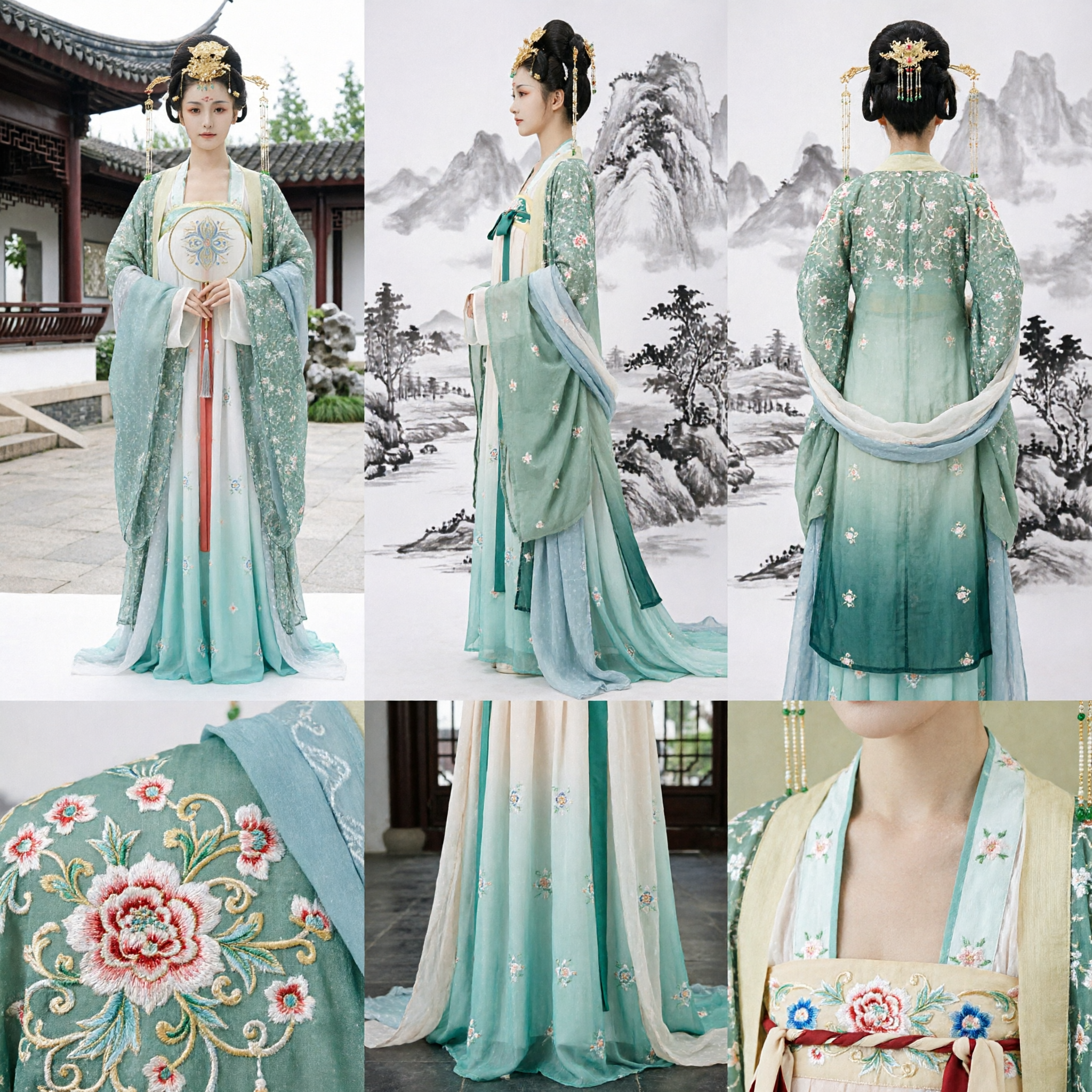 Tradycyjny chiński kostium Hanfu, starożytna zielona suknia księżniczki dla kobiet do historycznego cosplay i występów - Asian Costume