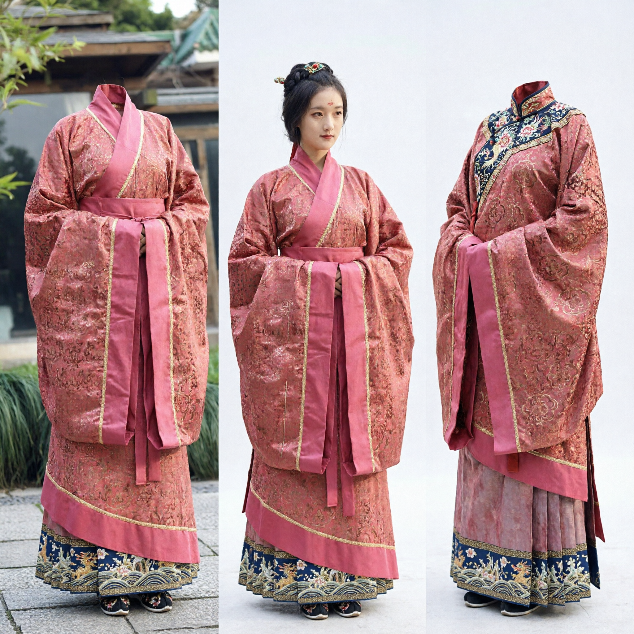 Starożytny chiński Hanfu, czerwona suknia z brokatu, tradycyjny kostium damy dworu dla kobiet do historycznego cosplay - Asian Costume