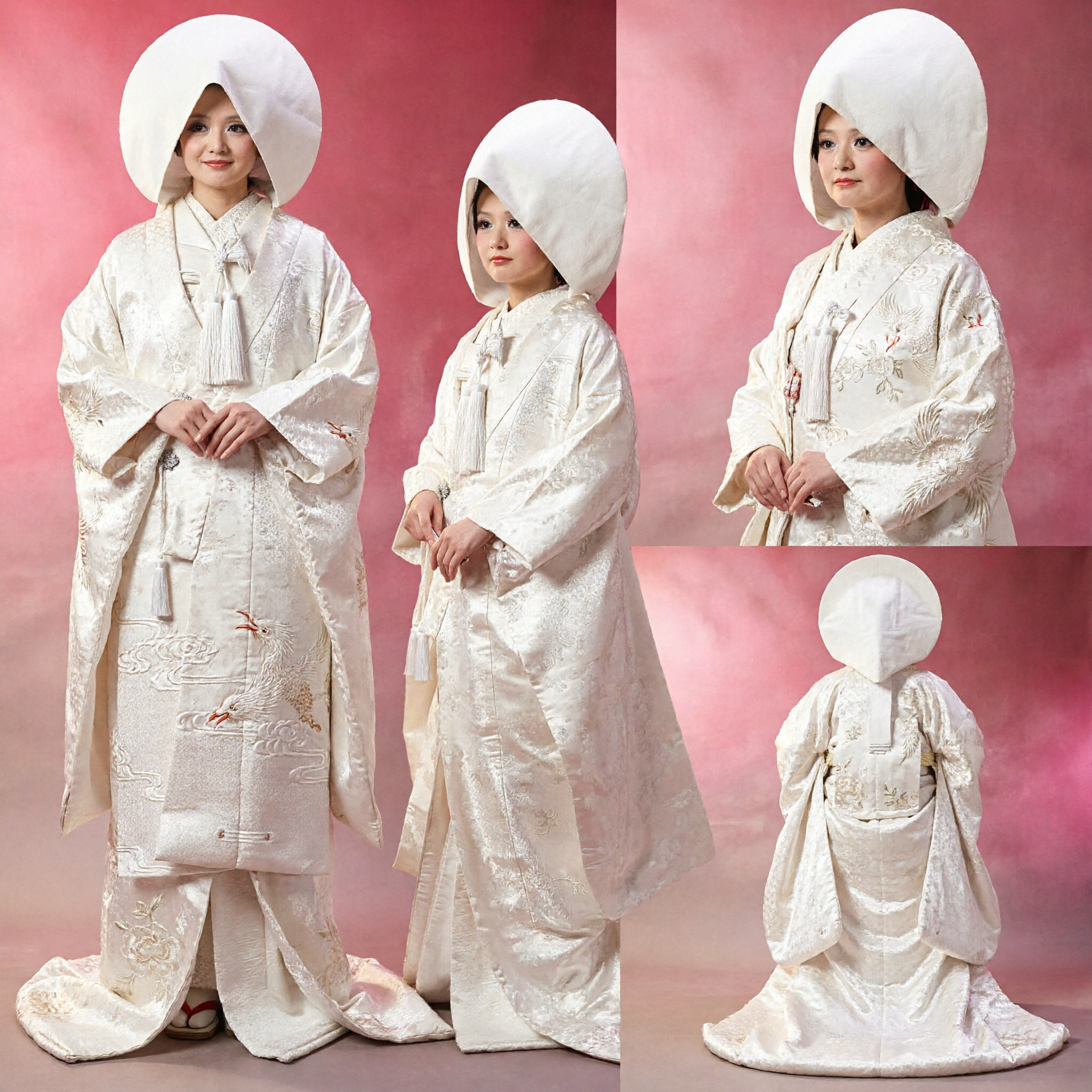 Conjunto Elegante de Quimono de Casamento Tradicional Japonês Branco (Shiromuku) com Capuz Wataboshi para Cosplay de Noiva - Asian Costume