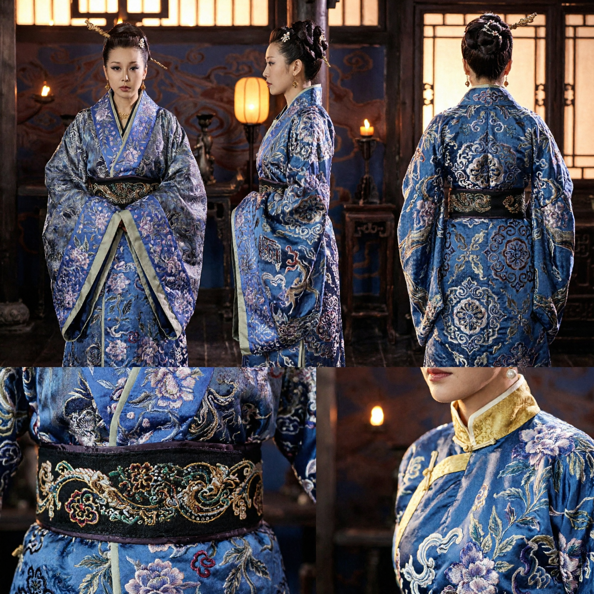 Antikes chinesisches Kaiserinnenkostüm blau-lila besticktes Blumen-Hanfu traditionelles Kleid für Frauen bei historischem Cosplay - Asian Costume