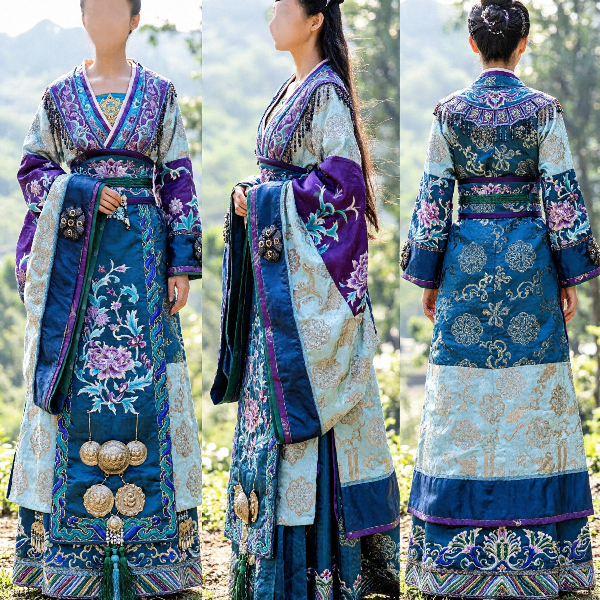 Elegantes lila-blaues antikes chinesisches Hanfu-Kostüm Frauen Tang-Dynastie Palastdame Kleid für Cosplay - Asian Costume
