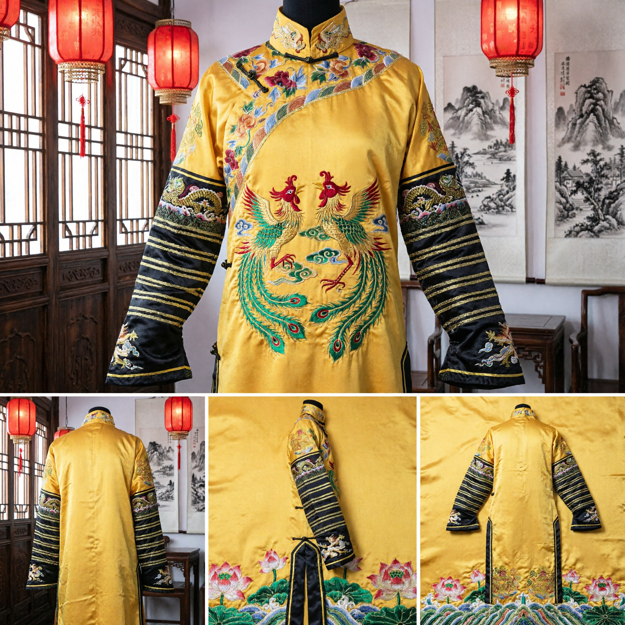 Robe Dragão Amarelo Tradicional Chinês, Changshan Bordado para Homens, Vestimenta de Imperador Antigo para Performance Histórica - Asian Costume