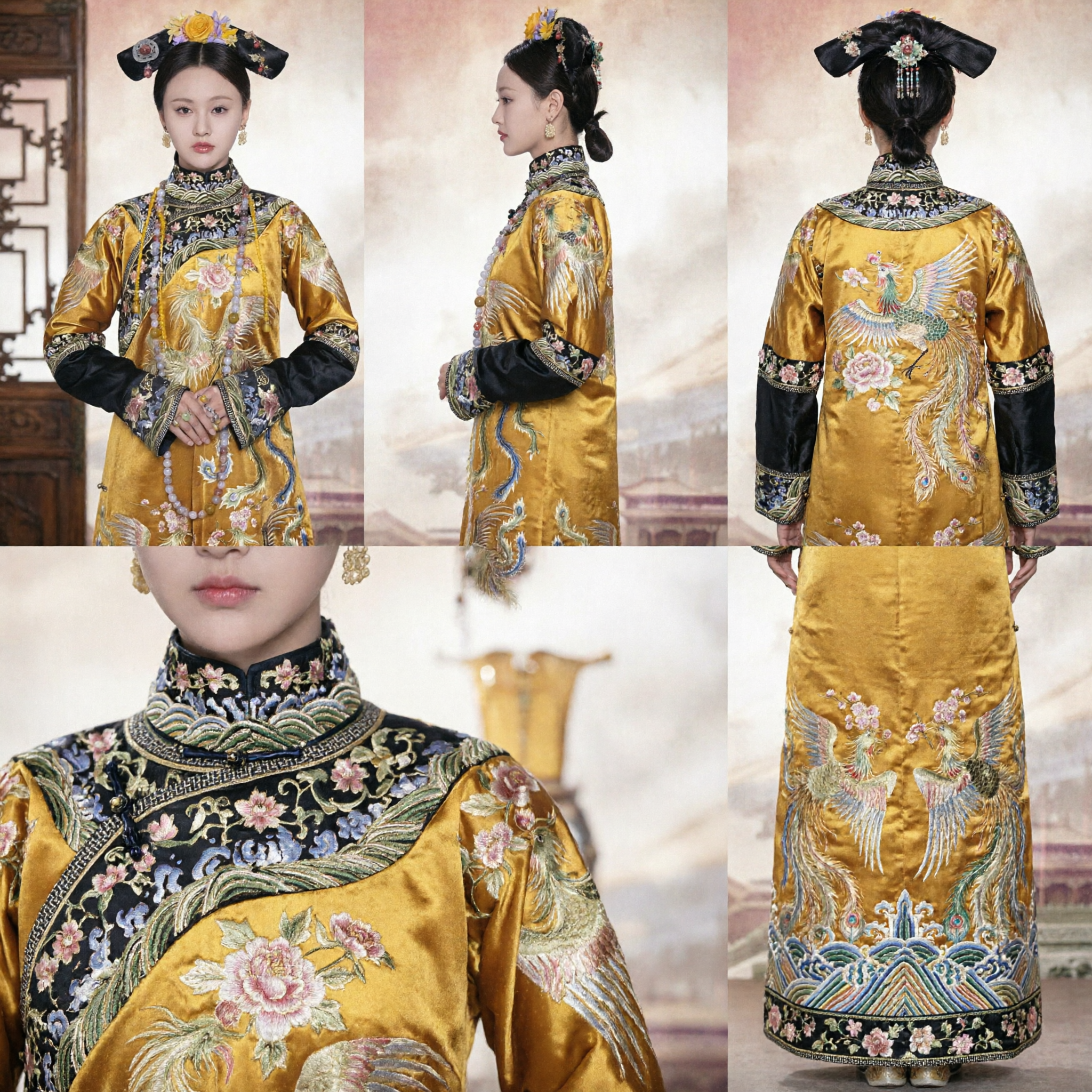Chinees Traditioneel Qing Dynastie Mantsjoe Kostuum Geel Geborduurd Feniks Gewaad voor Vrouwen Paleisdrama Cosplay - Asian Costume