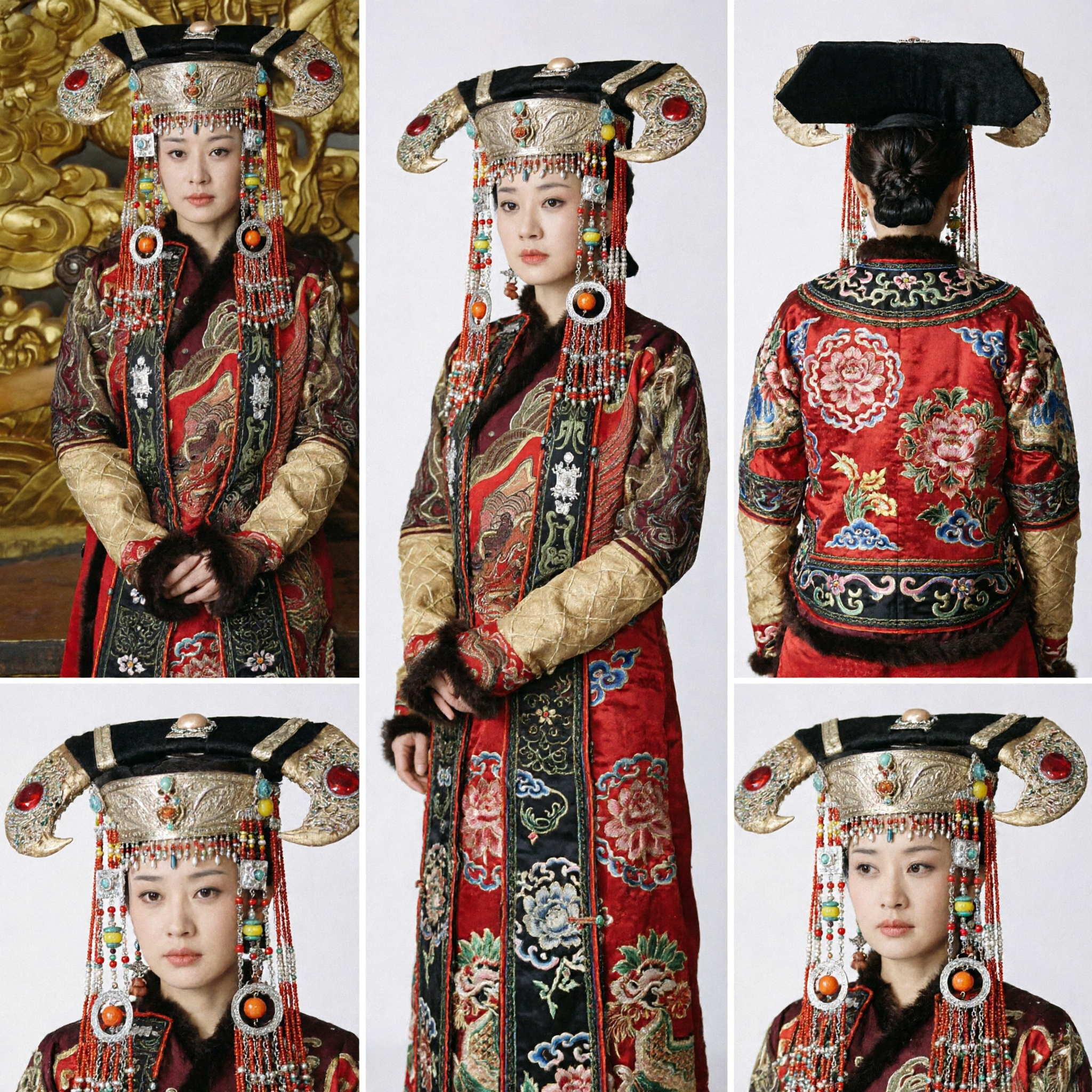 Costume traditionnel chinois d'impératrice de la dynastie Qing, robe ancienne de noble mandchoue avec coiffe ornée de perles pour femmes - Asian Costume