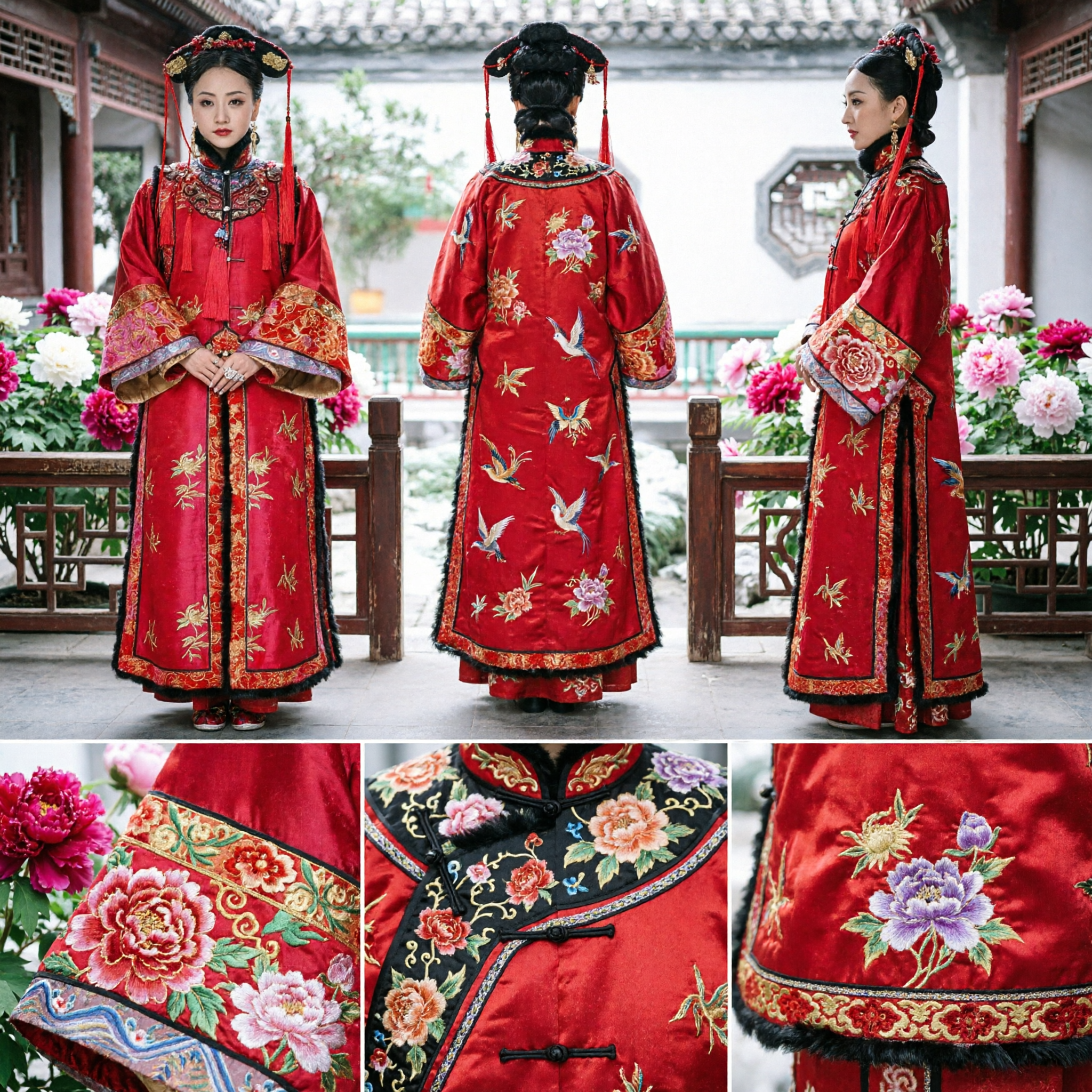 زي سيدة القصر المانشو الأحمر الصيني التقليدي لأسرة تشينغ، رداء الإمبراطورة القديم للنساء لتنكرية الكوزبلاي - Asian Costume