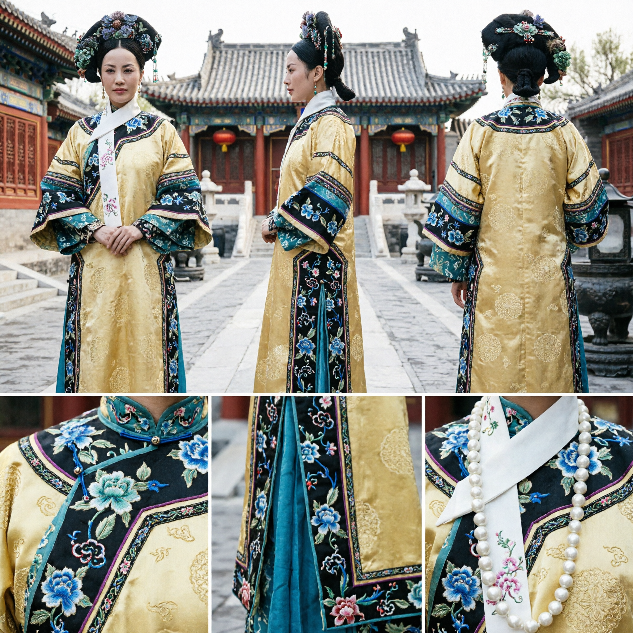 Traje de Dama de Palacio de la Dinastía Qing China Tradicional Túnica Amarilla de Emperatriz Antigua para Cosplay de Mujer - Asian Costume