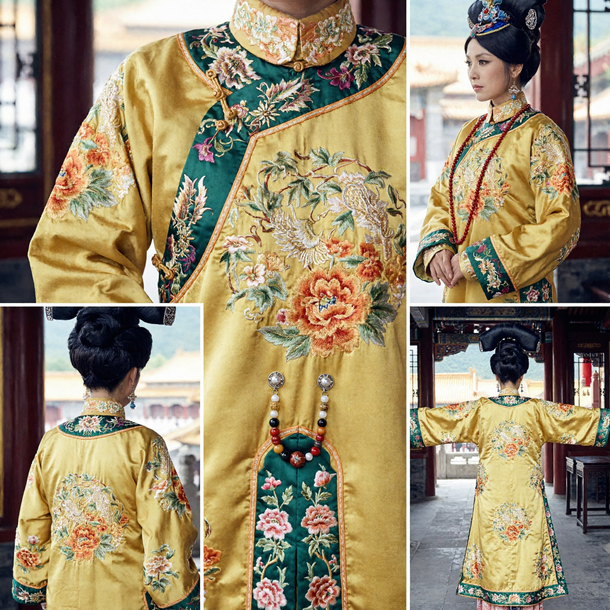 Traditionelles chinesisches Qing-Dynastie-Manchu-Kaiserinnen-Gelbes Gewand Palastdrama Cosplay-Kostüm für Frauen - Asian Costume