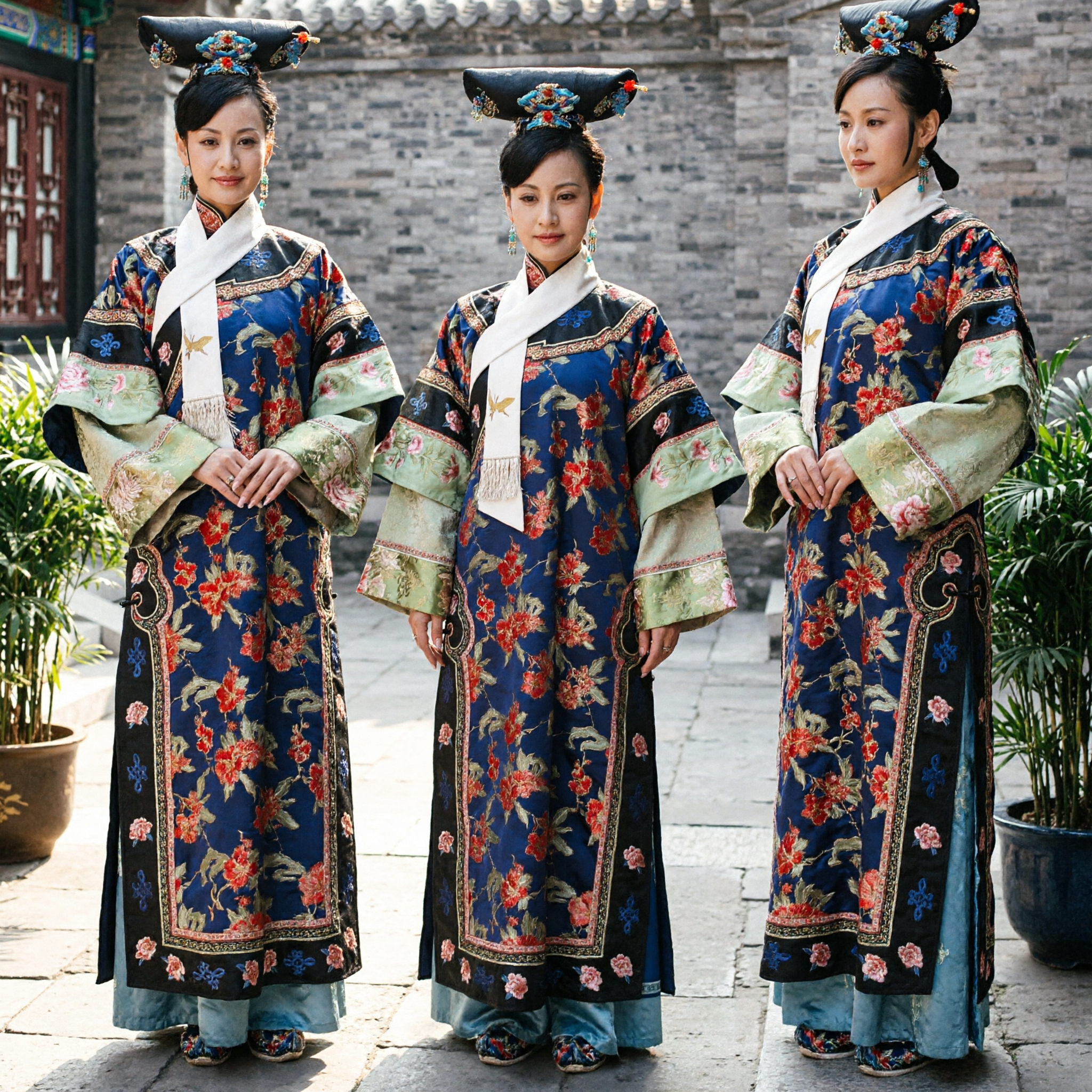 Costume d'Impératrice Mandchoue de la Dynastie Qing Chinoise Traditionnelle - Robe à Broderie Florale Bleue pour Performance et Cosplay Femme - Asian Costume