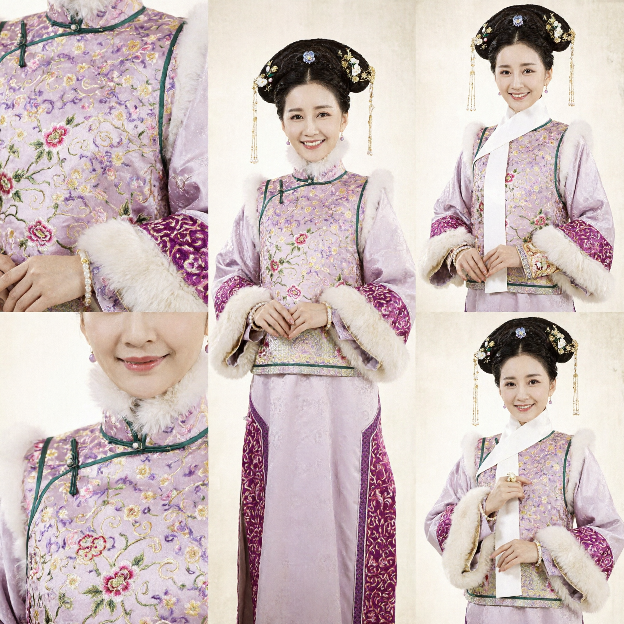 Traje de Princesa Manchu da Dinastia Qing Chinesa Antiga Robe de Palácio Roxo Bordado com Aparo de Pele para Cosplay Feminino - Asian Costume