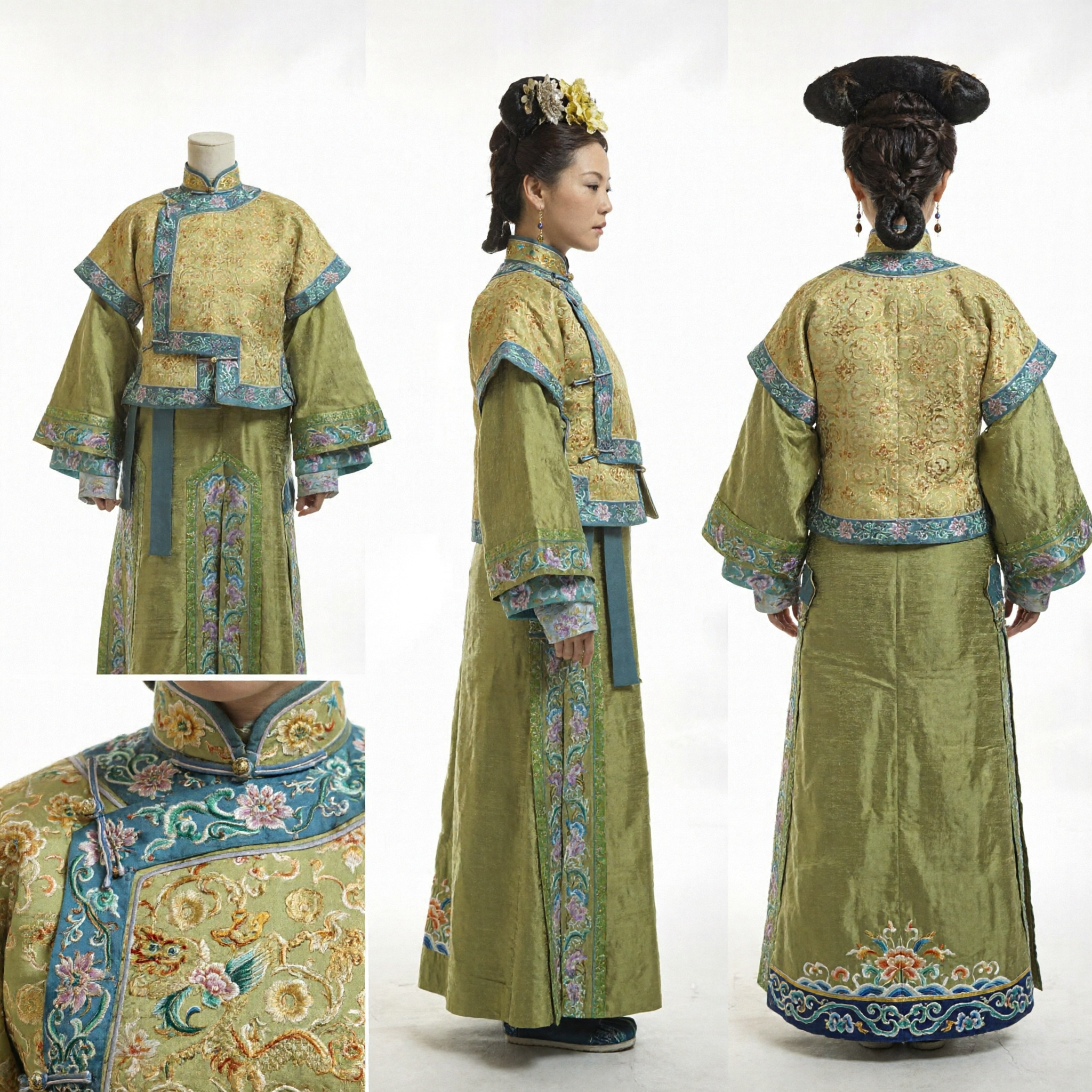 Costume traditionnel chinois de la dynastie Qing, noble, ensemble robe brodée verte et veste pour femmes, cosplay historique - Asian Costume