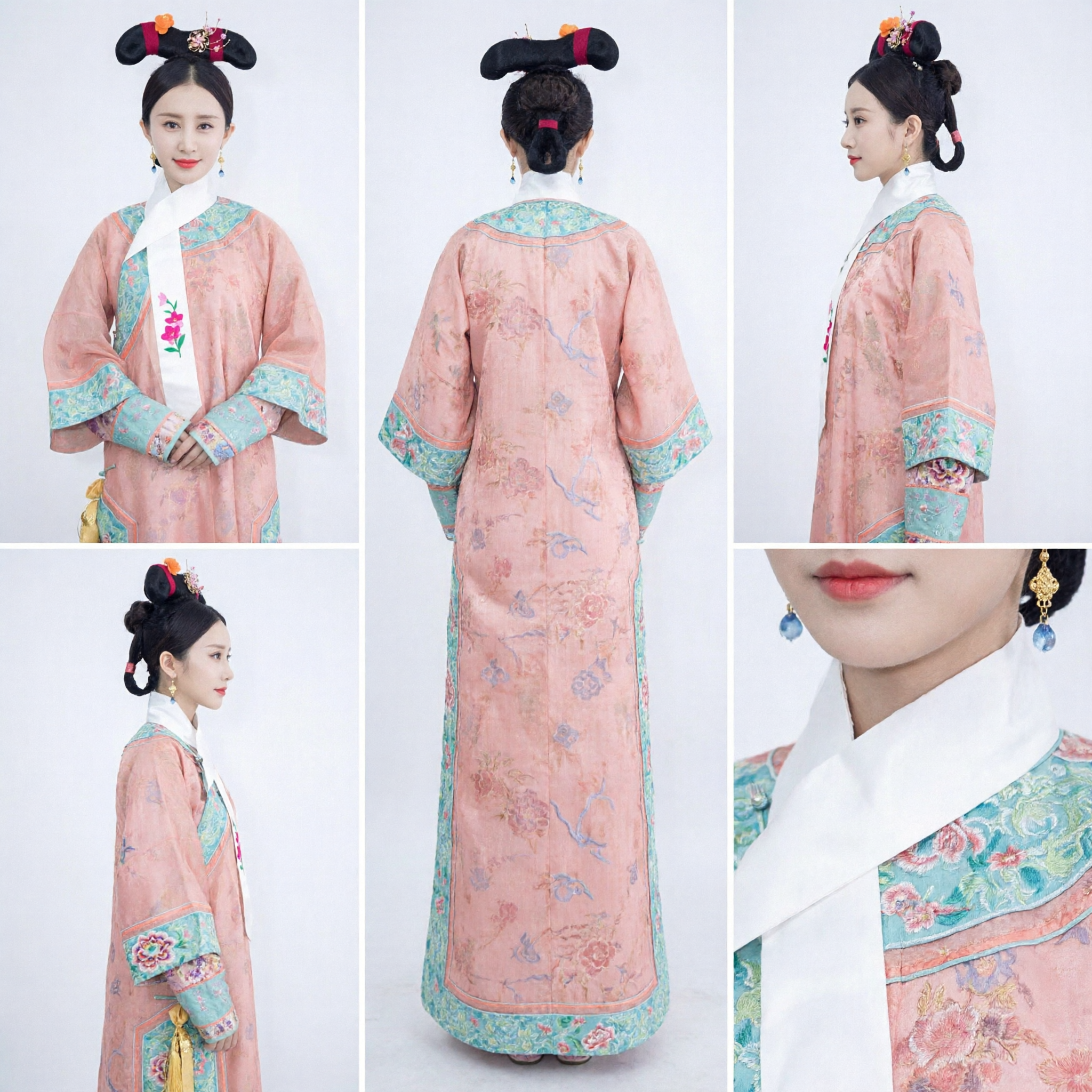 Traditionelles chinesisches Qing-Dynastie-Manchu-Prinzessin-Kostüm – Rosa besticktes antikes Palastdamenkleid für Frauen Cosplay - Asian Costume