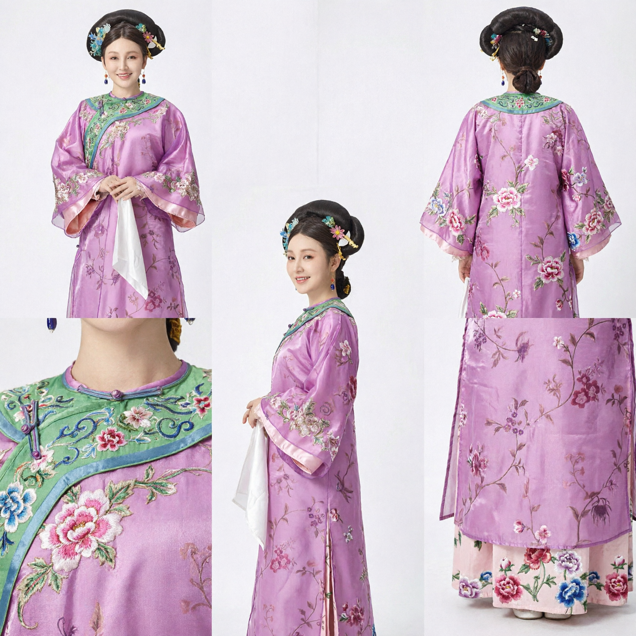 Traje Tradicional Chinês da Dinastia Qing de Dama do Palácio - Robe Roxo Bordado, Vestido de Princesa Antiga para Mulheres - Asian Costume