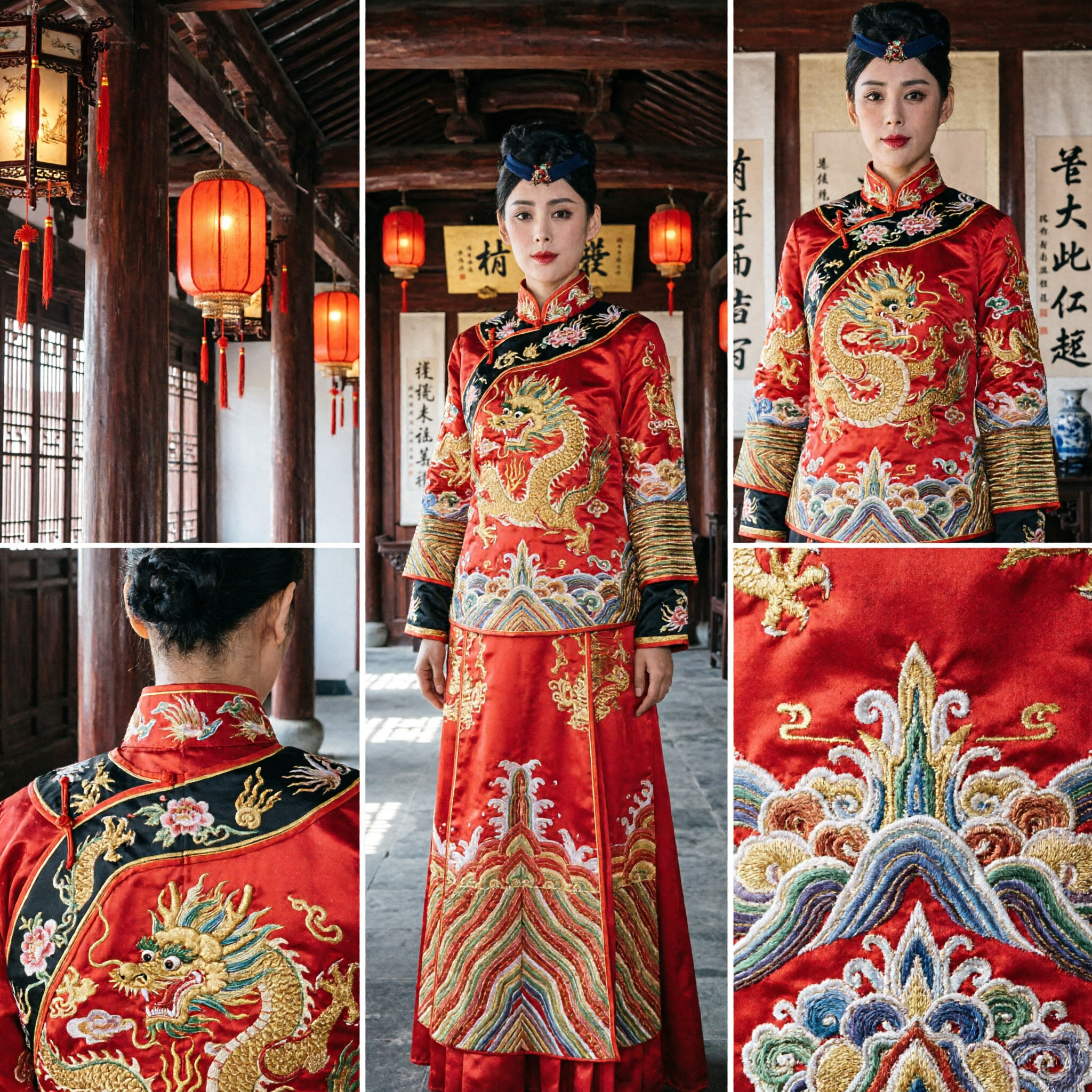 Costume de princesse mandchoue de la dynastie Qing traditionnel chinois rouge avec broderie dorée pour spectacle scénique et cosplay - Asian Costume