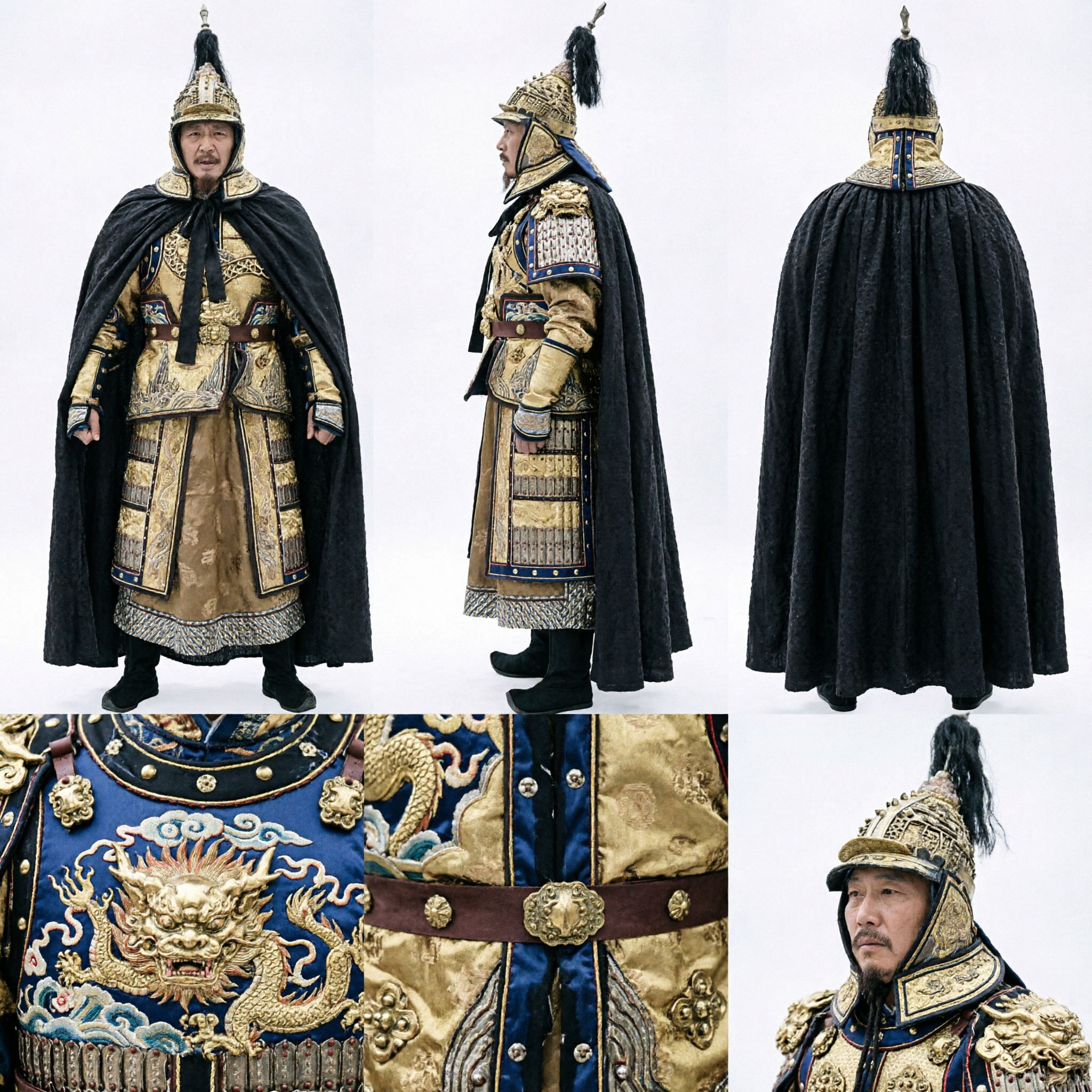 Costume da imperatore cinese dell'era Qing per uomini, completo tradizionale da generale con mantello ed elmo - Asian Costume