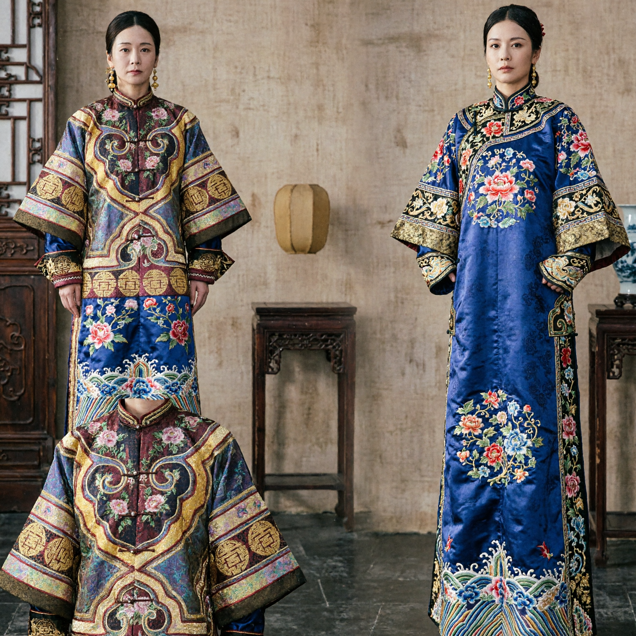 Costume d'impératrice de la dynastie Qing traditionnel chinois - Ensemble élaboré de robe mandchoue et coiffe pour cosplay - Asian Costume