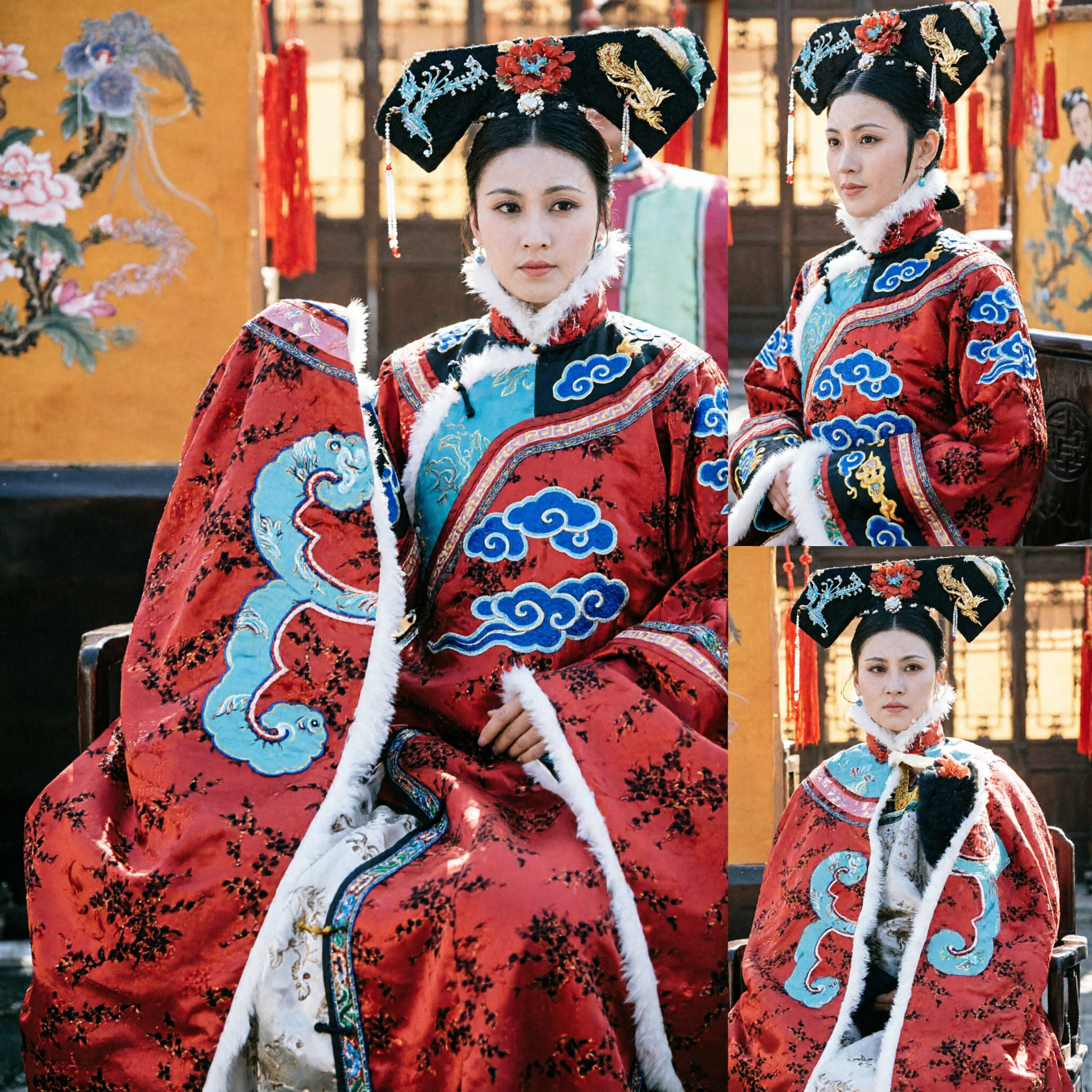 Traje de Emperatriz de la Dinastía Qing Tradicional Chino Conjunto de Túnica Roja Bordada y Tocado para Cosplay de Mujer - Asian Costume