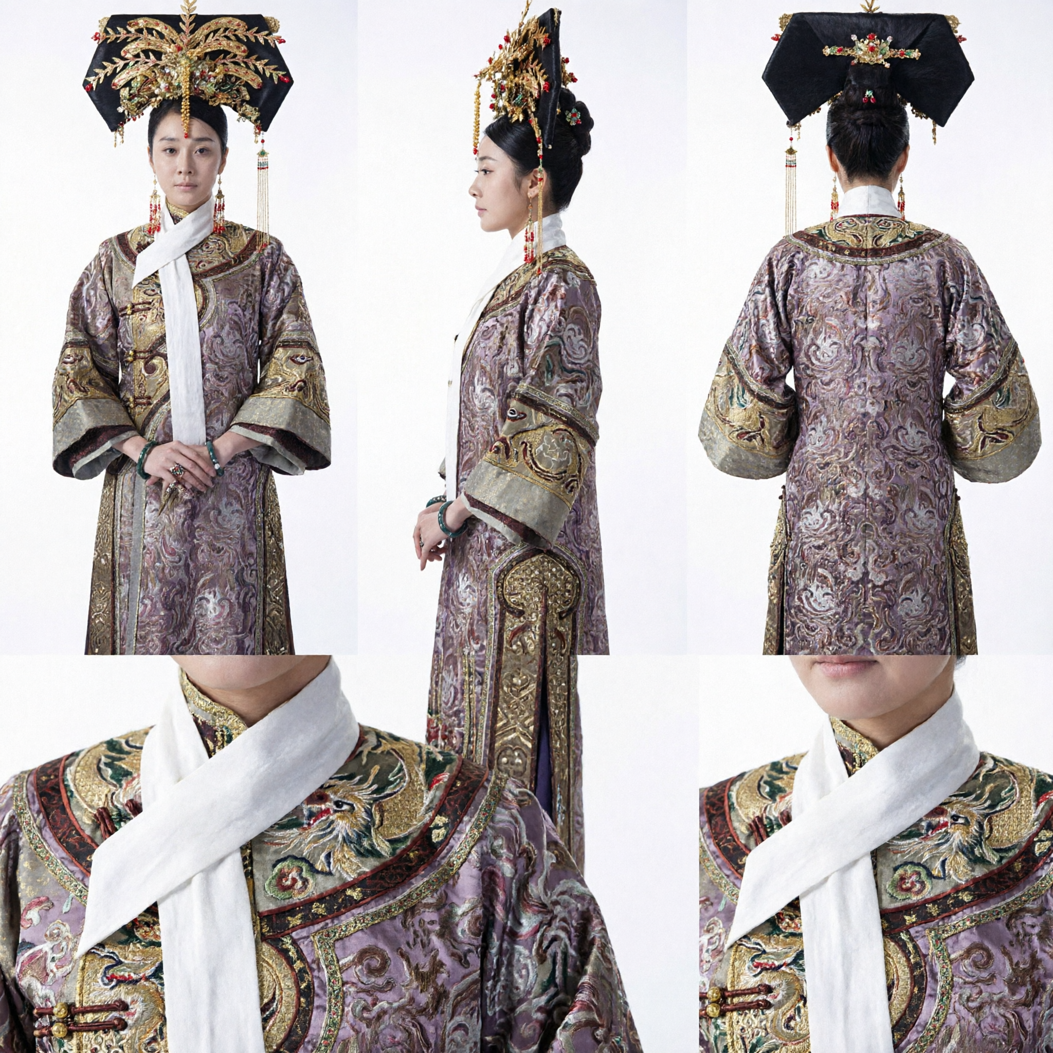 Traje de Emperatriz de la Dinastía Qing Tradicional Chino Túnica Bordada con Tocado para Cosplay Histórico de Mujer - Asian Costume