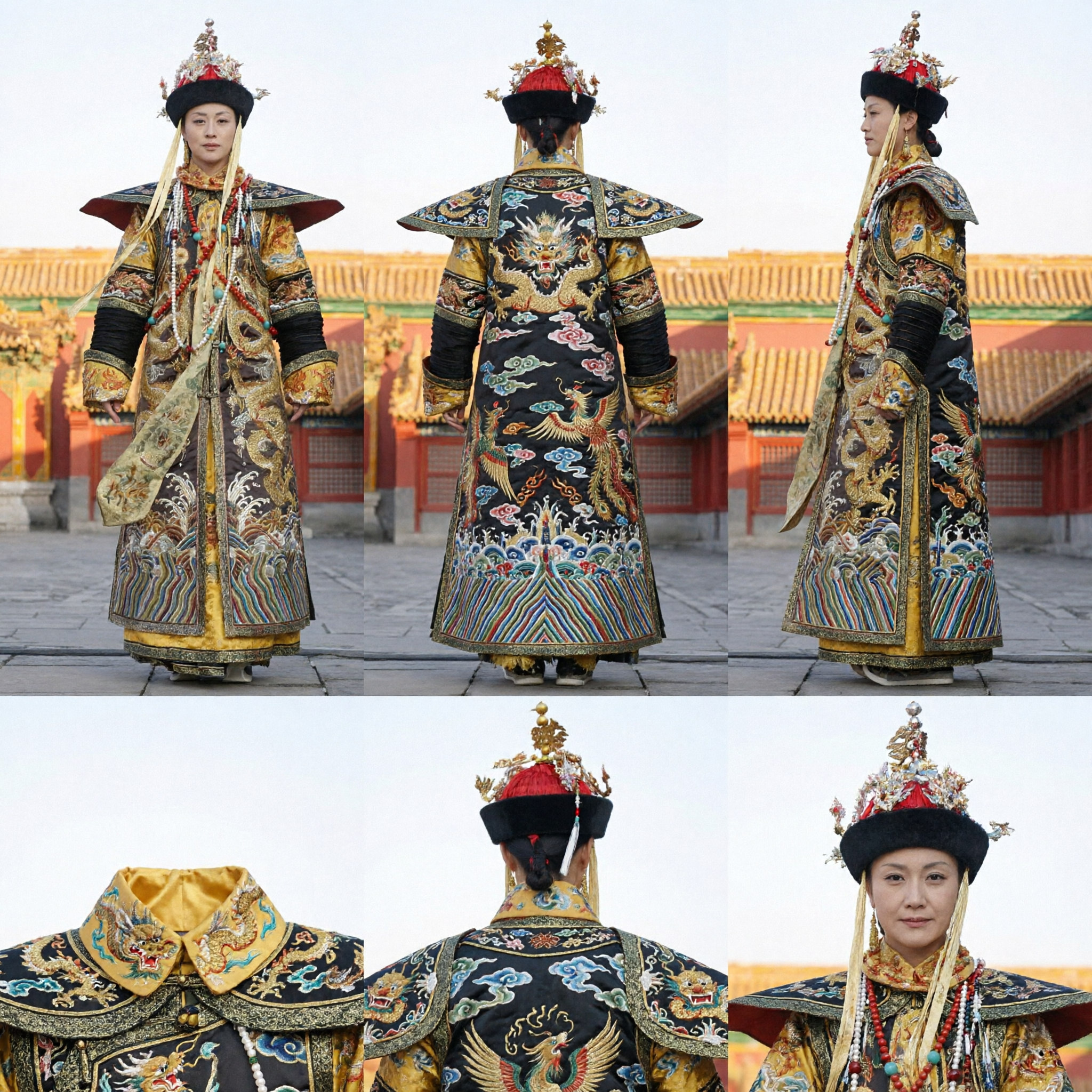 Completo da imperatrice cinese antica dell'era Qing, abito giallo del drago, costume imperiale tradizionale con copricapo per donne - Asian Costume