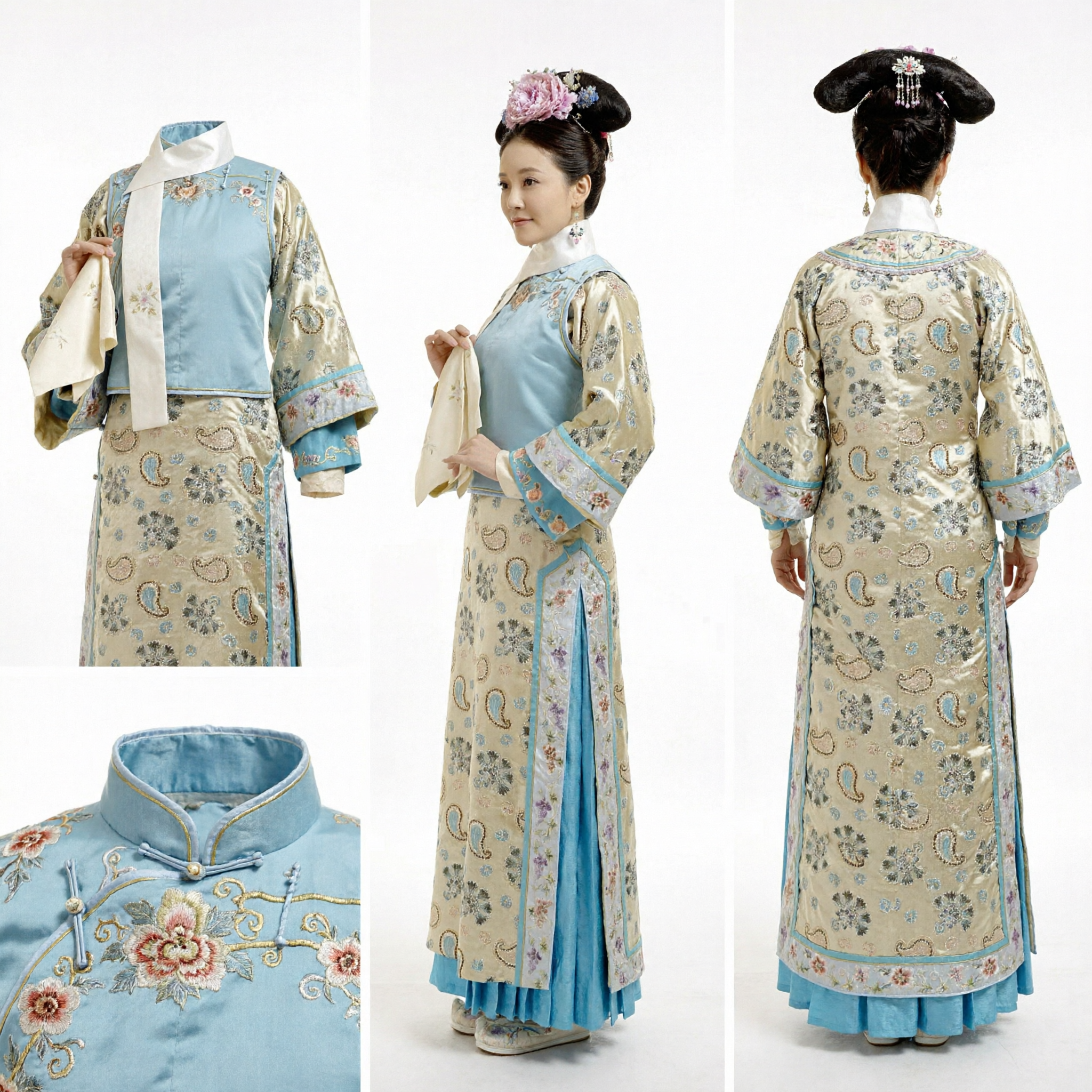 Costume de princesse mandchoue de la dynastie Qing traditionnel chinois - Robe brodée de dame du palais ancien pour femmes - Asian Costume