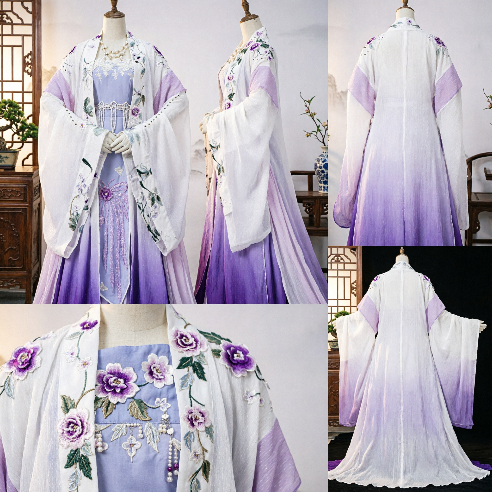 Costume Hanfu chinois ancien - Robe de princesse traditionnelle à cape dégradé violet pour cosplay féminin - Asian Costume