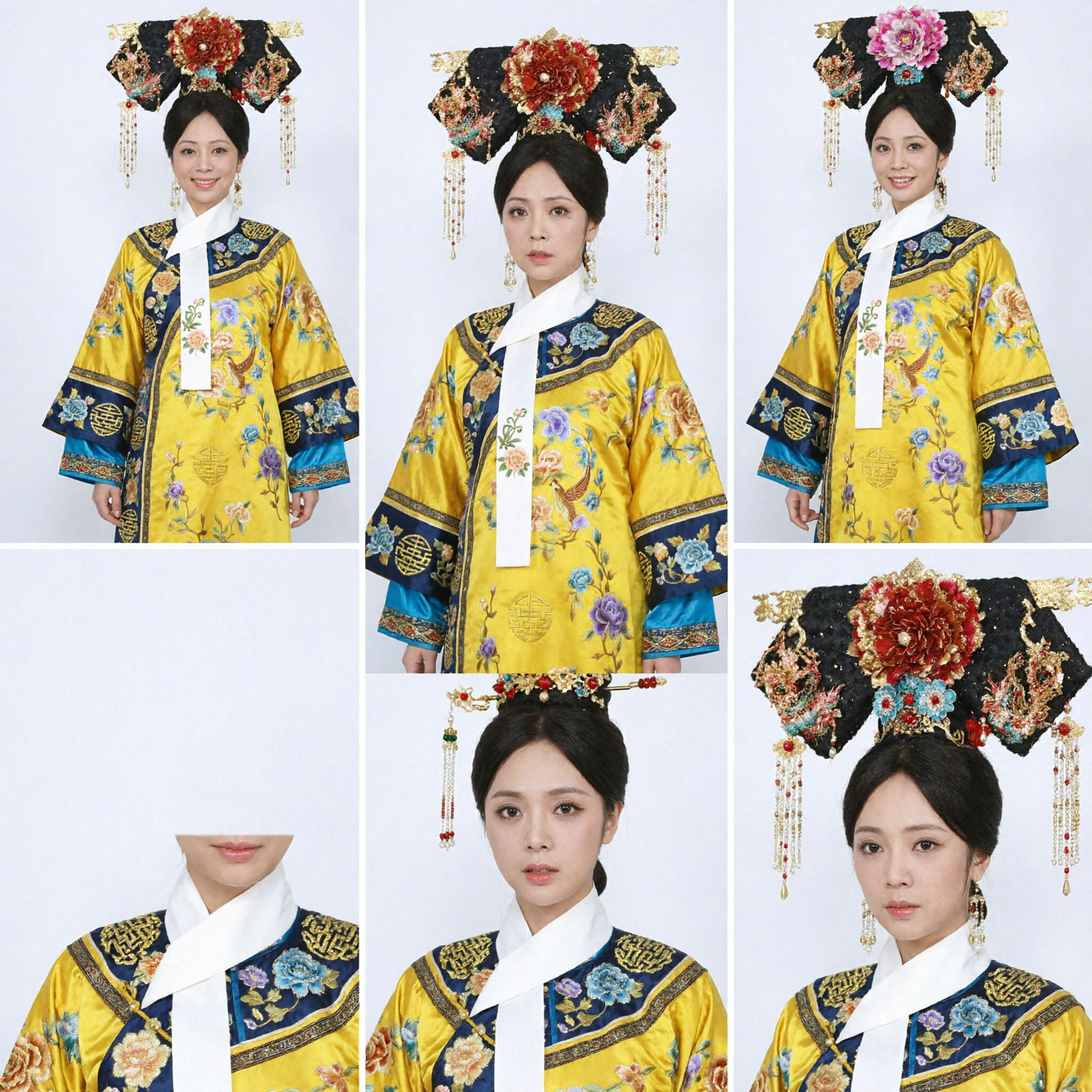Traje de Túnica Amarilla Bordada de Emperatriz de la Dinastía Qing Tradicional China con Tocado para Mujer Cosplay Histórico - Asian Costume