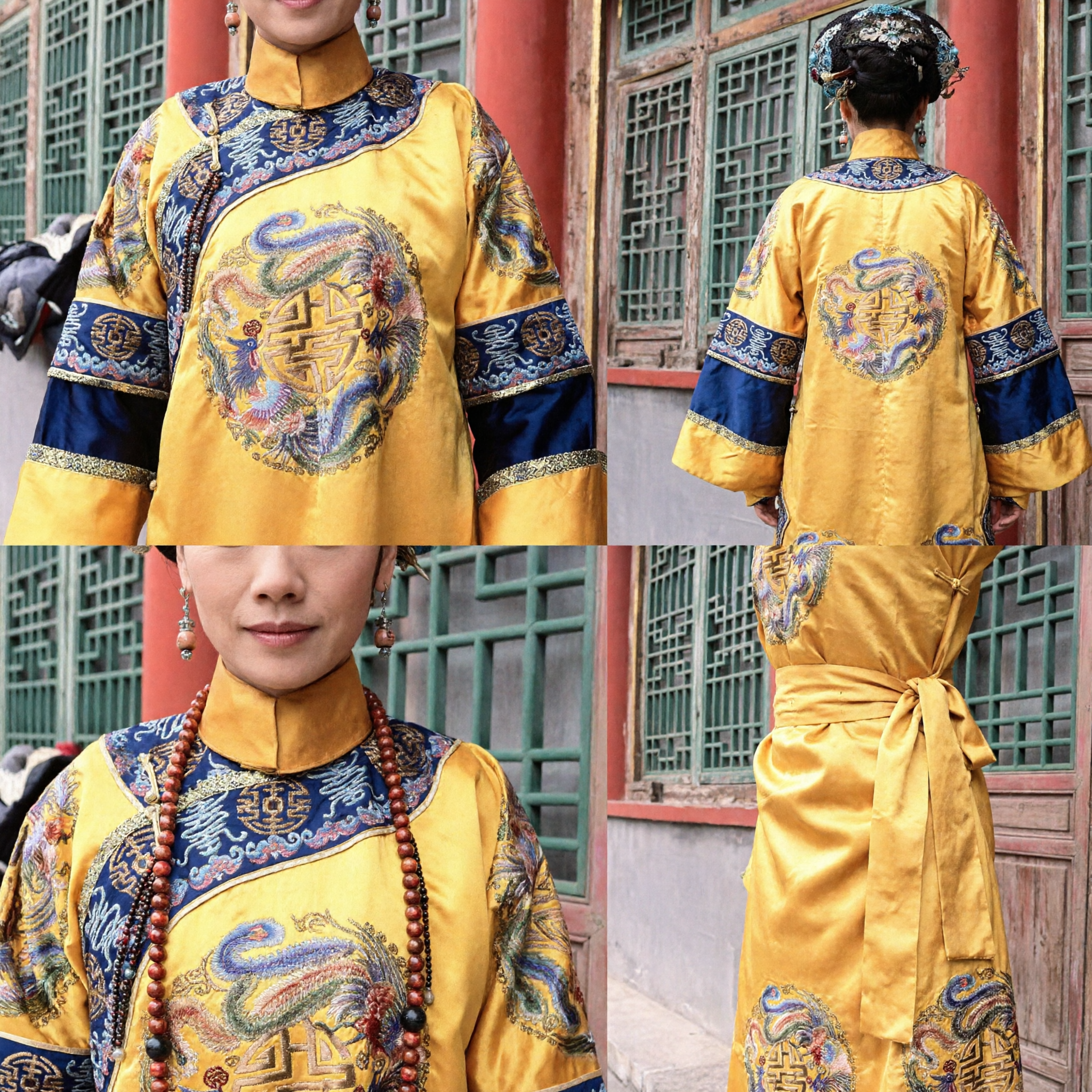 Qing Dynasty Imperial Concubine Embroidered Yellow Dragon Robe Traditional Chinese Palace Costume for Women Cosplay - Asian Costume