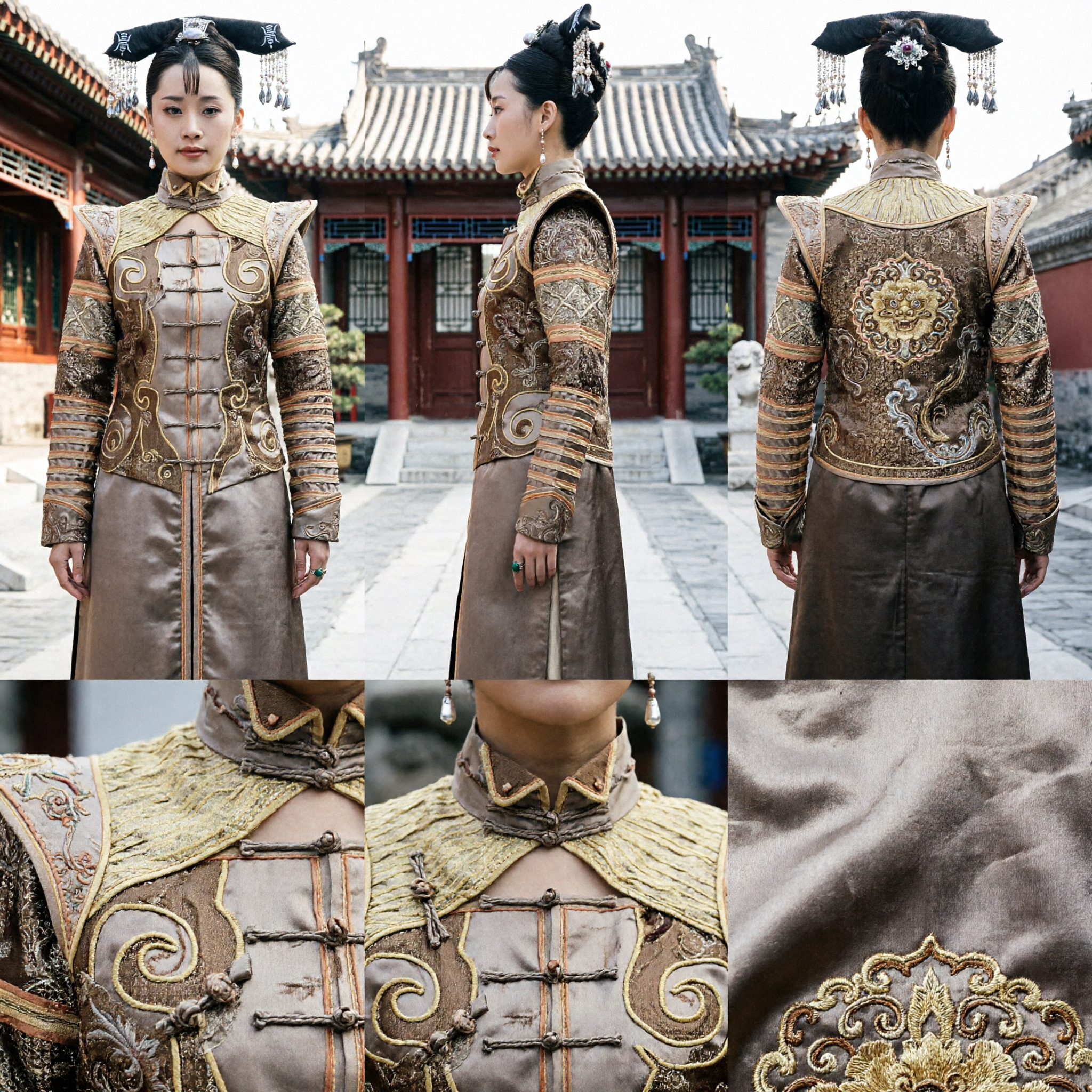 Chinesisches traditionelles Qing-Dynastie-Manchu-Krieger-Rüstungskostüm Frauen besticktes Periodendrama Cosplay-Outfit - Asian Costume