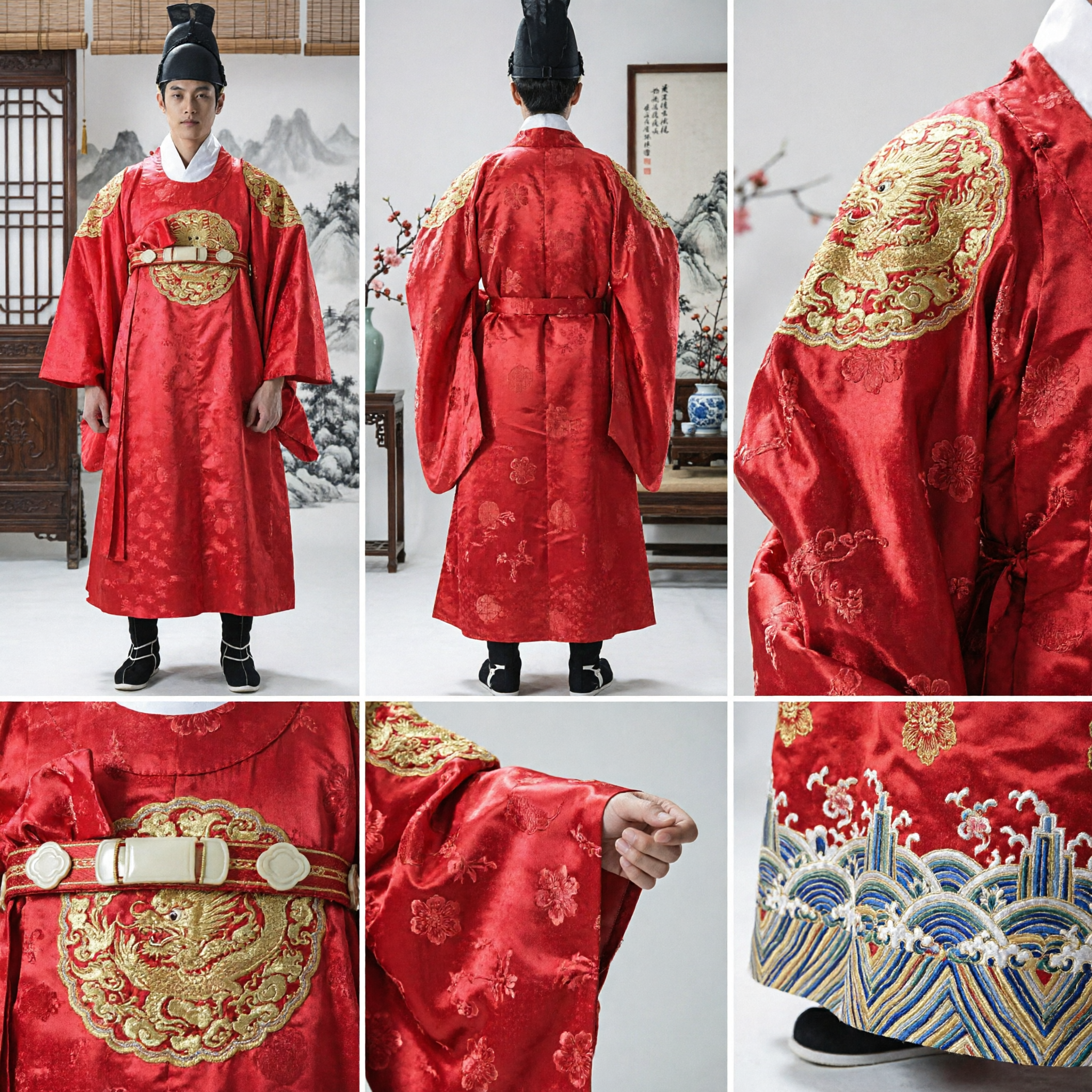 Traditioneel Koreaanse Koning Hanbok Rode Drakenmantel Joseon Dynastie Historisch Kostuum voor Mannen Cosplay - Asian Costume