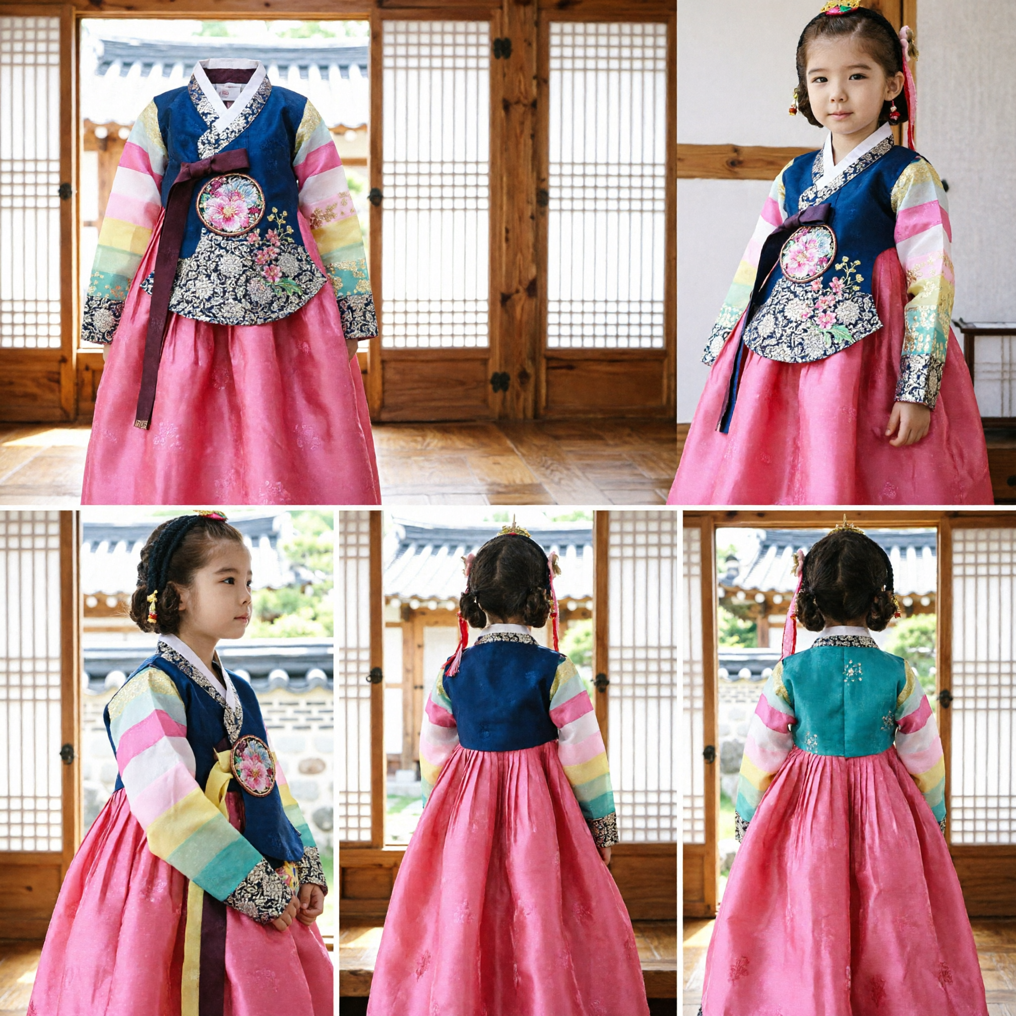 Hanbok traditionnel coréen pour filles - Haut à manches arc-en-ciel et jupe rose - Costume pour fête d'anniversaire Doljanchi enfants - Asian Costume