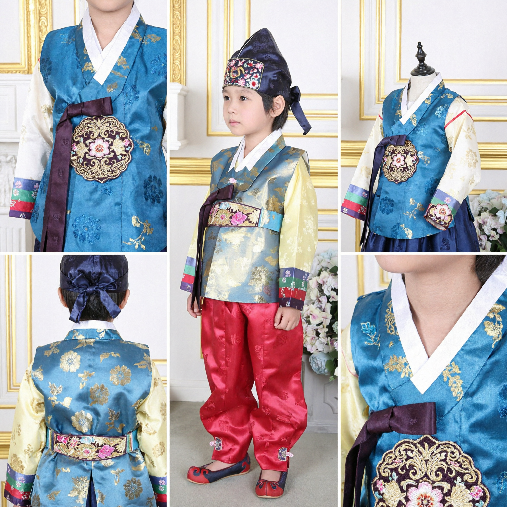 Hanbok Coreano Tradicional para Meninos Crianças Conjunto Jeogori Colorido e Baji Vermelho para Casamento Aniversário Dol - Asian Costume