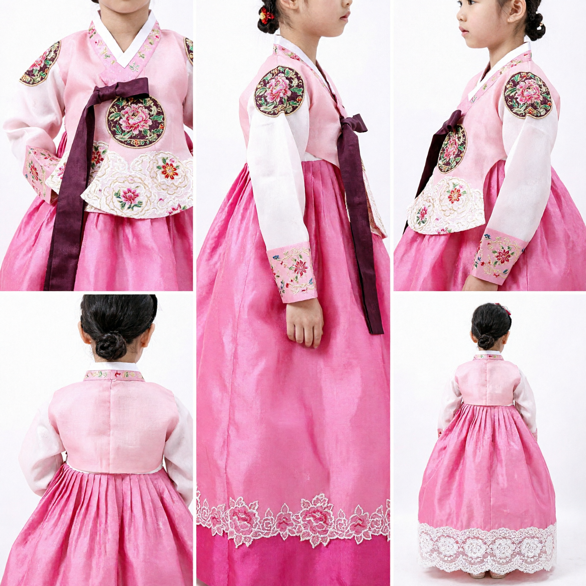 Hanbok tradizionale coreano per ragazze abito con orlo in pizzo rosa costume per bambini per compleanni e festività - Asian Costume