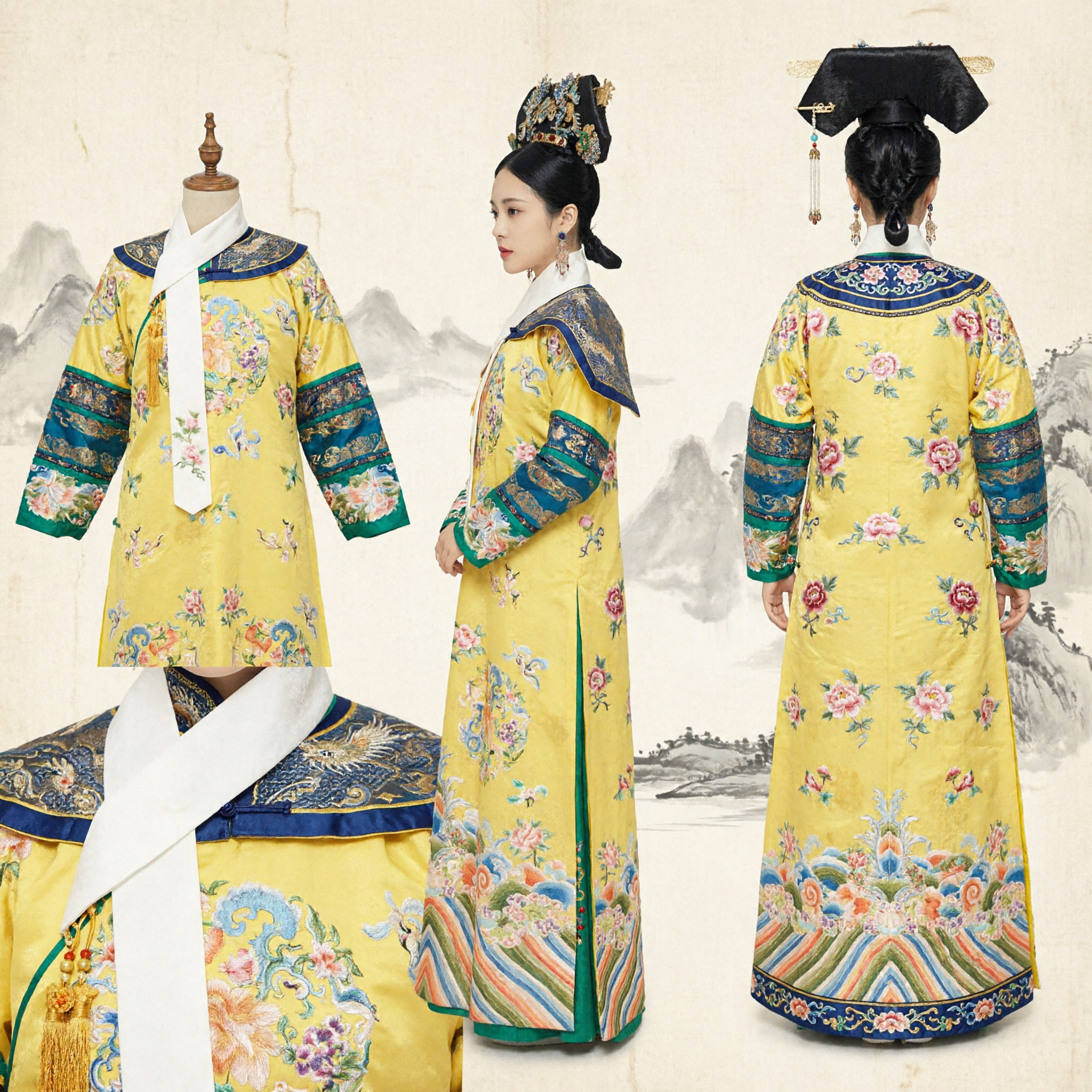 Robe Jaune d'Impératrice de la Dynastie Qing Chinoise Traditionnelle pour Femmes - Costume Ancien de Concubine Royale pour Spectacles sur Scène - Asian Costume