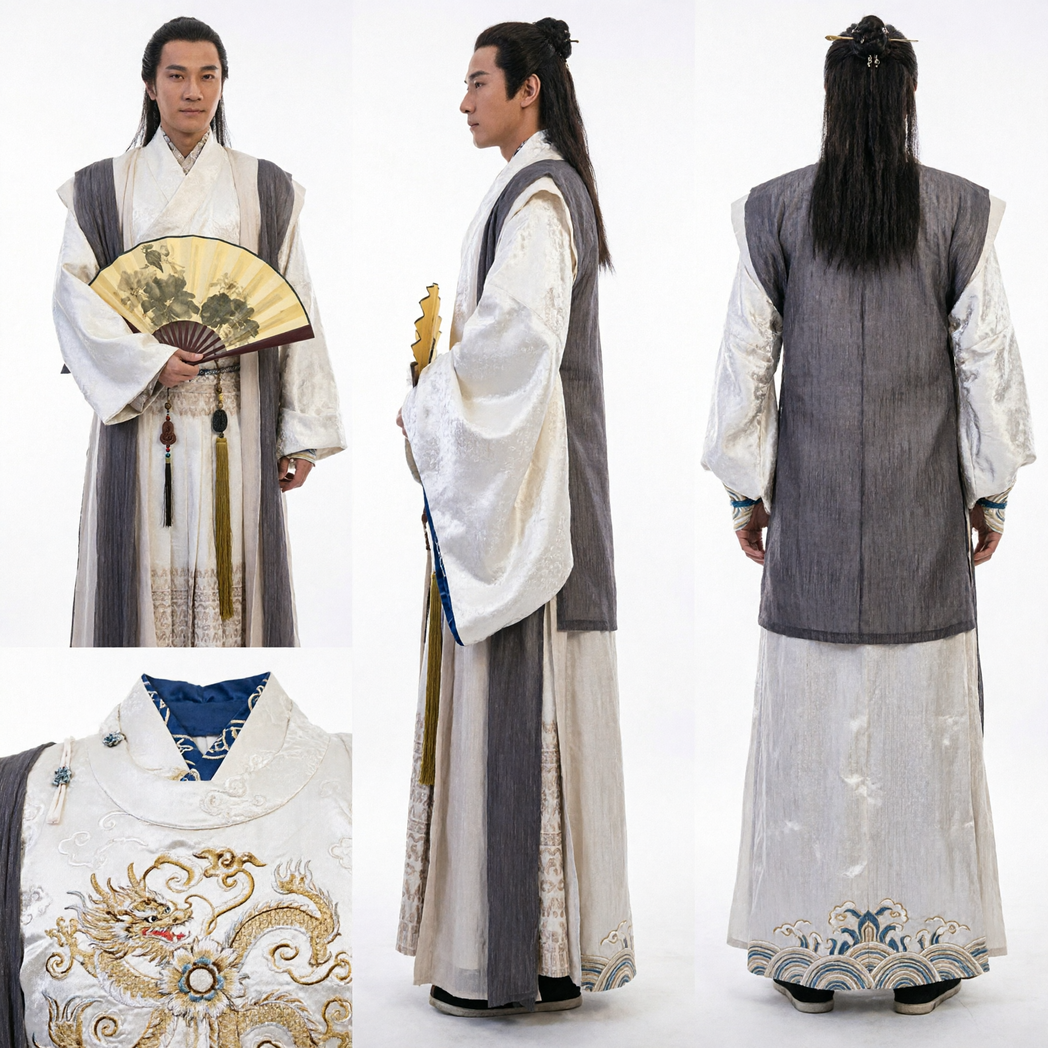 Männer-Traditionelles Chinesisches Hanfu-Kostüm Antikes Gelehrten-Gewand mit Fächer für Cosplay und Fotografie - Asian Costume
