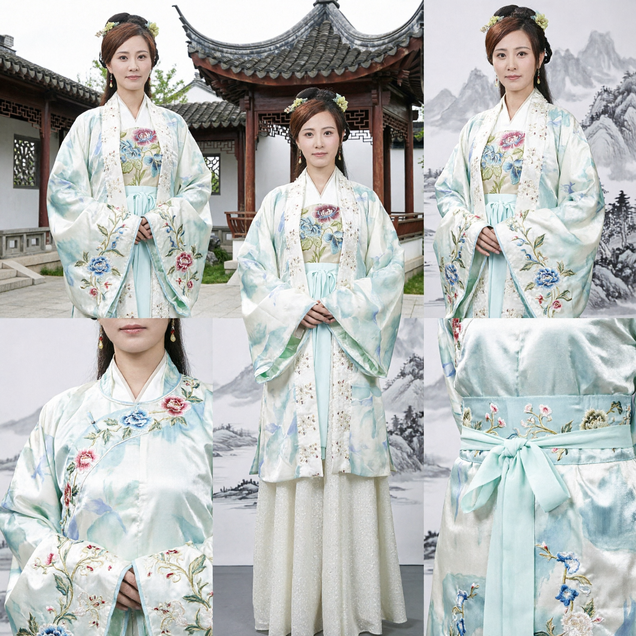 Elegante Traje Hanfu Tradicional Chinês Antigo para Mulheres Conjunto de Robe com Bordado Floral Estilo Dinastia Song - Asian Costume