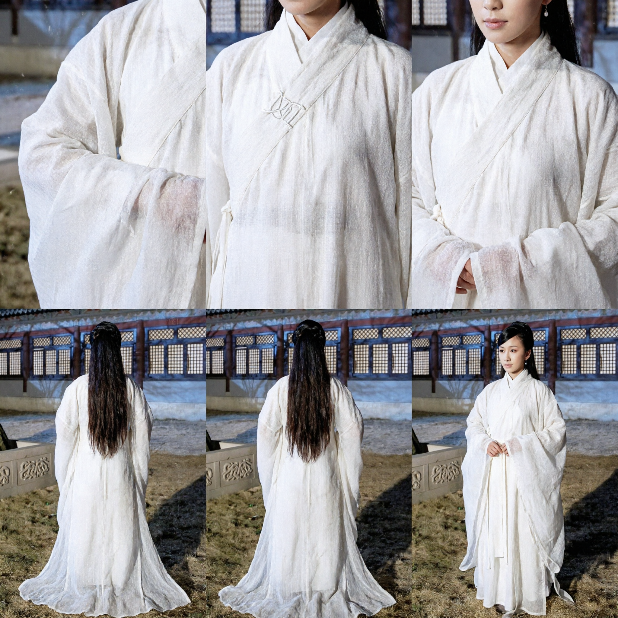 Traje Hanfu Chinês Antigo Branco Robe Tradicional de Manga Larga para Cosplay de Drama de Época Feminino - Asian Costume