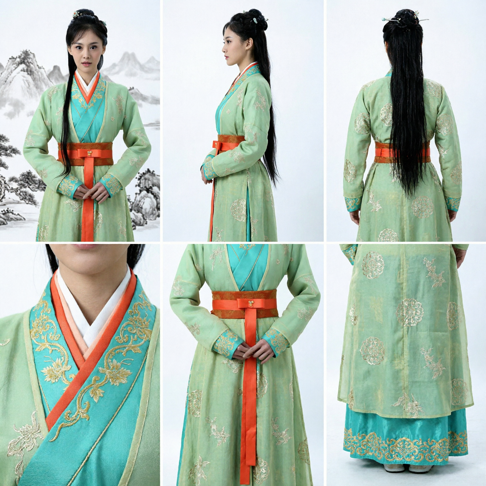 Costume Fata Antica Hanfu Tradizionale Cinese Verde per Donne Veste Ricamata per Cosplay e Danza - Asian Costume