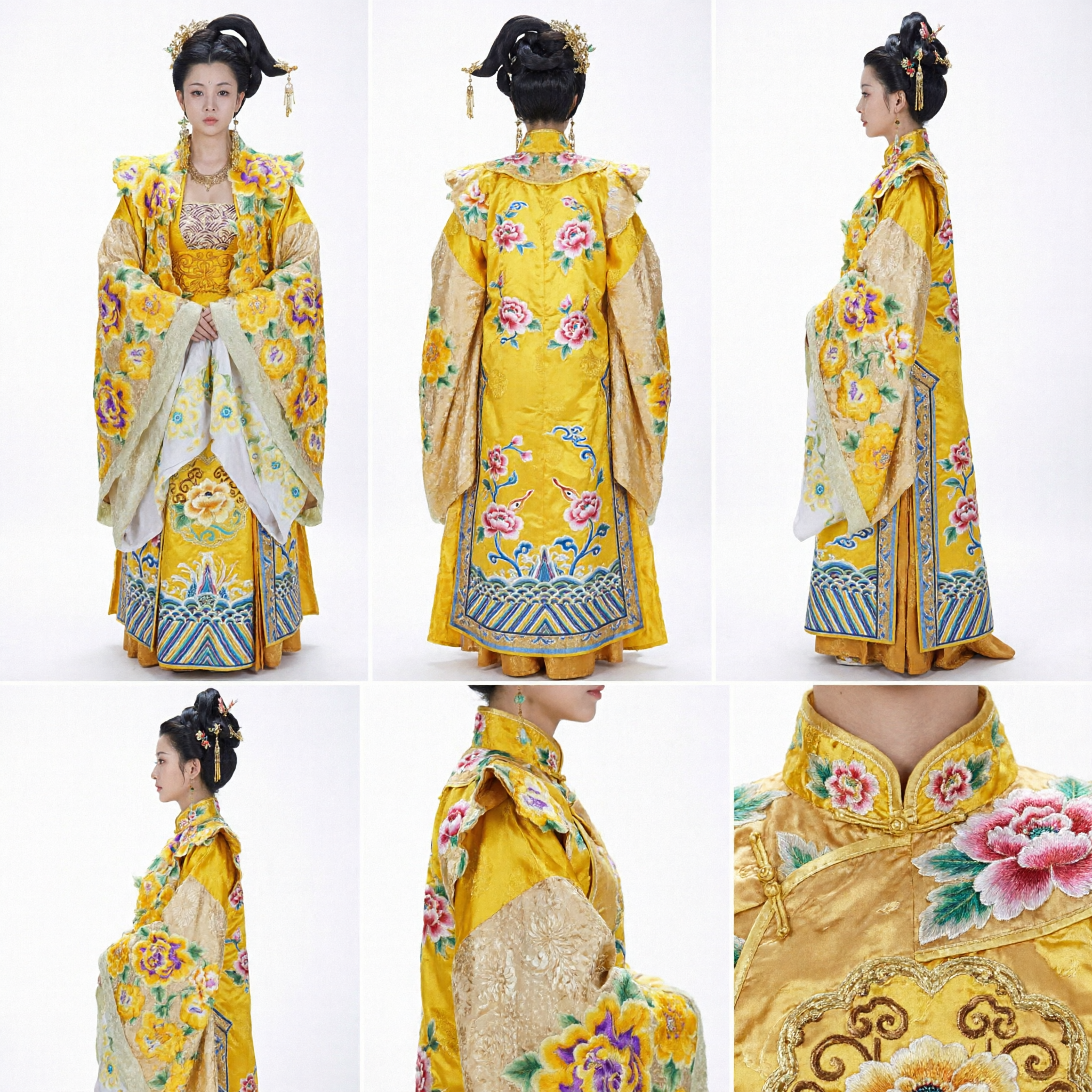 Traditional Chinese Tang Dynasty Empress Hanfu Costume Yellow Floral Royal Palace Dress for Women Cosplay - Asian Costume