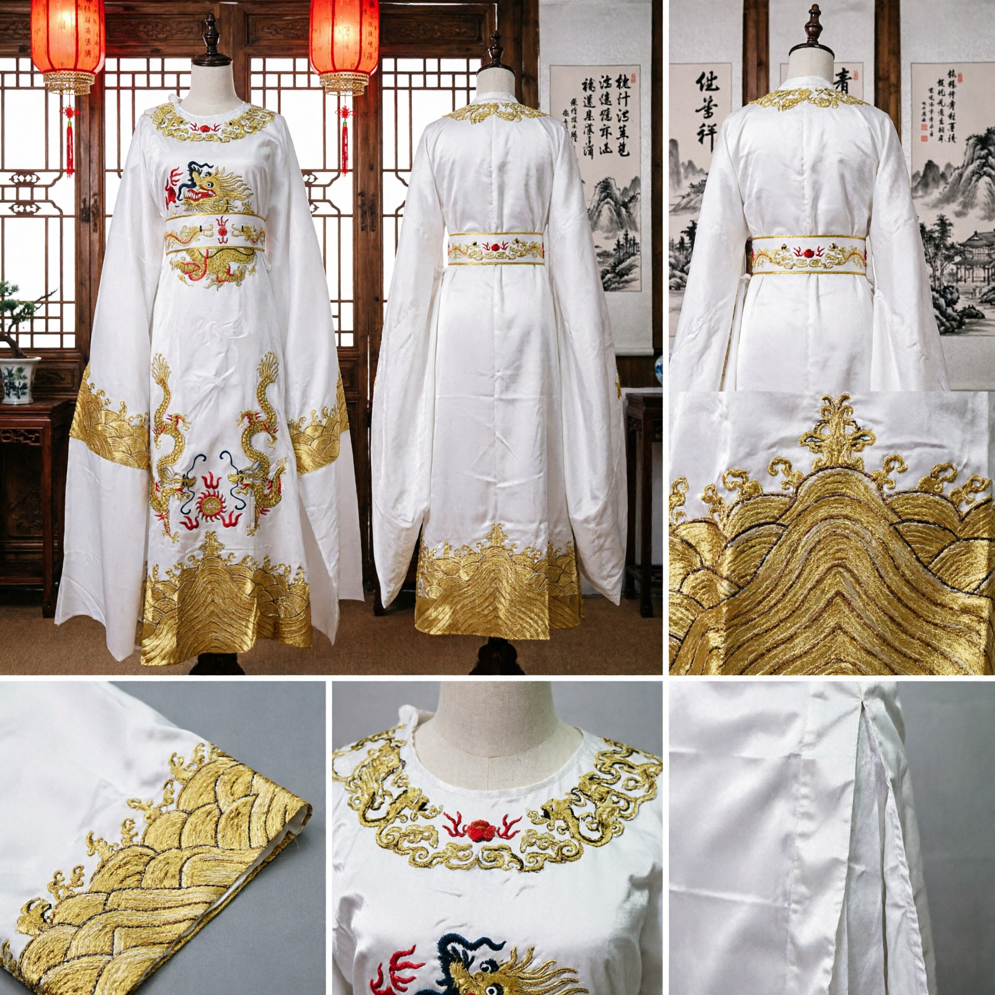 Robe du Dragon Blanche Traditionnelle Costume de l'Opéra de Pékin pour Hommes Ancienne Broderie Hanfu pour Spectacle - Asian Costume