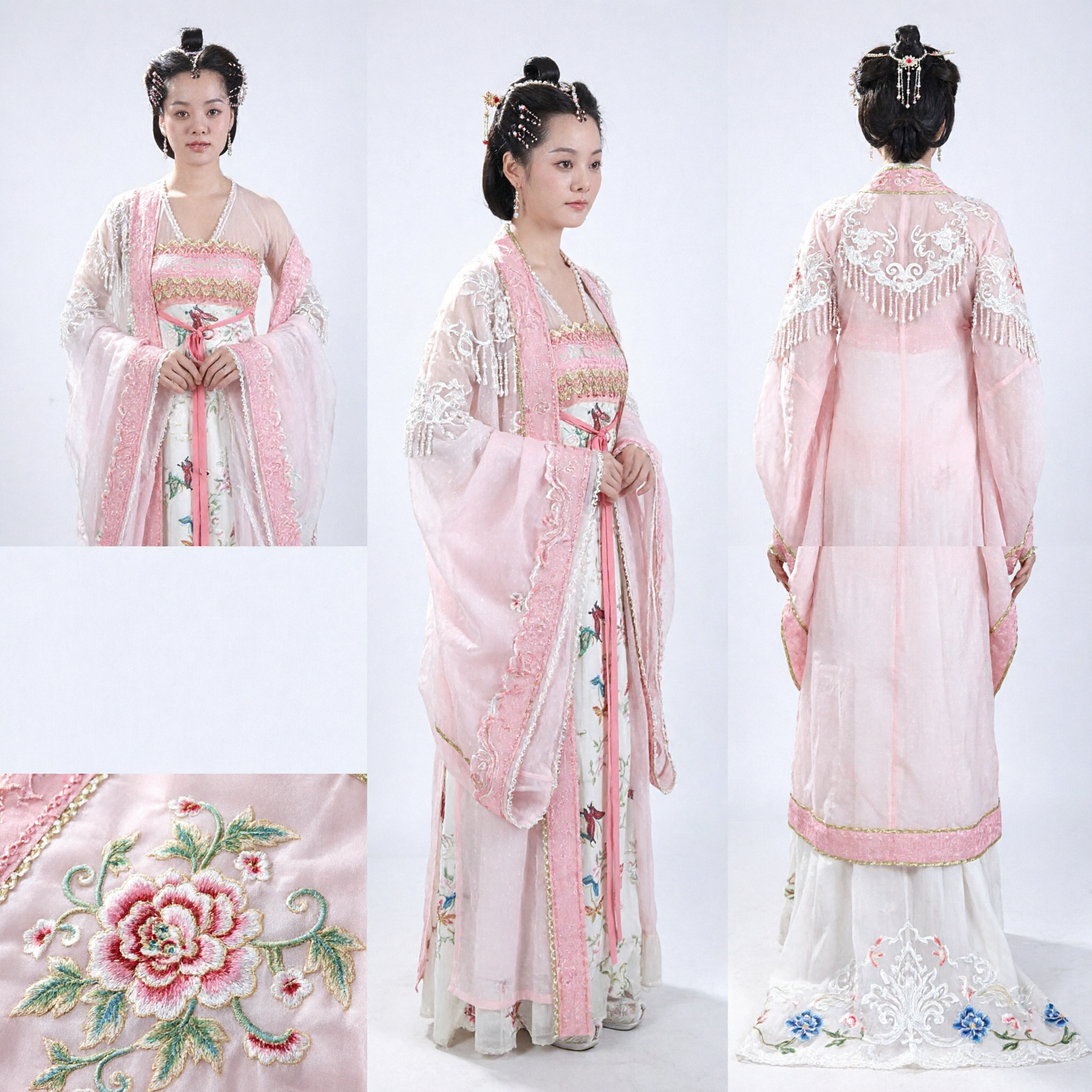 우아한 핑크 앤 화이트 전통 중국 한푸 고대 공주 의상 여성용 코스프레 - Asian Costume