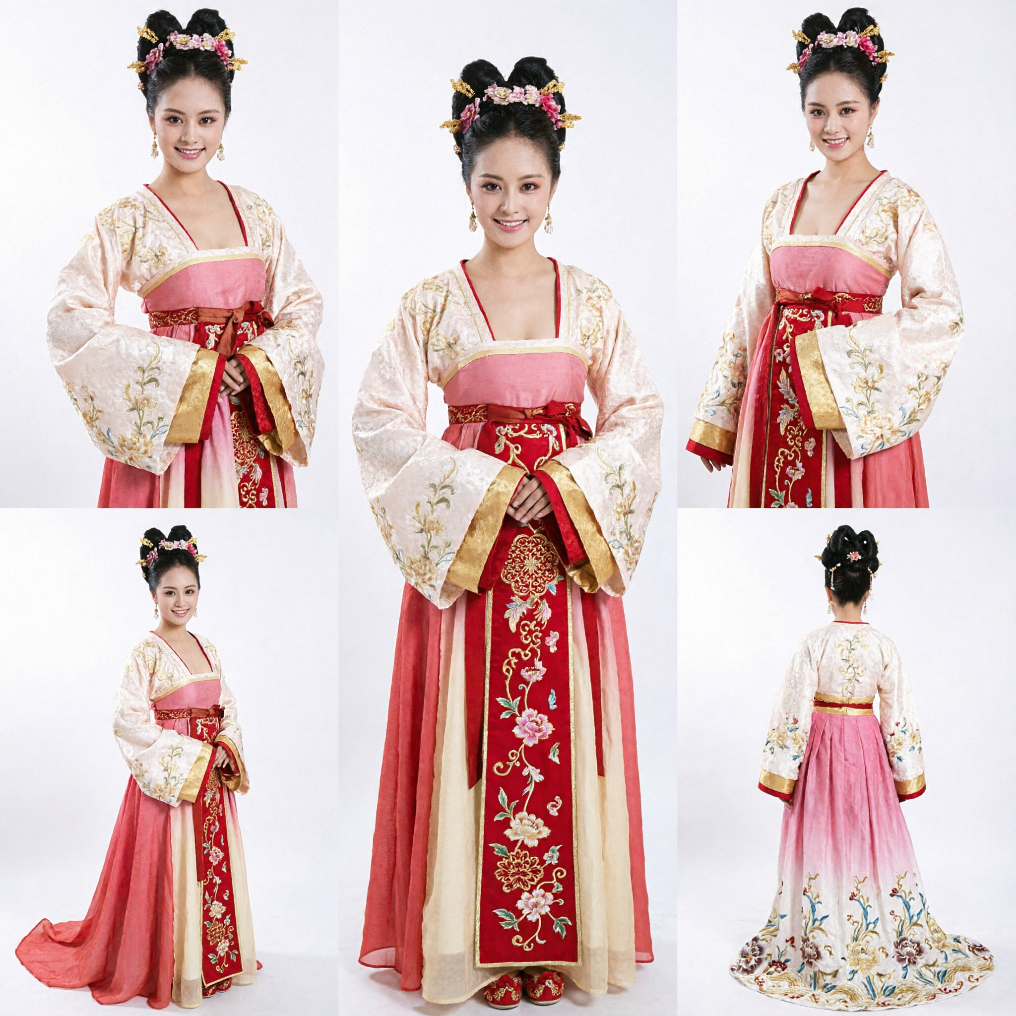 女性用古代中国 唐王朝漢服衣装 赤グラデーションスカート 伝統姫君ドレス コスプレ用 - Asian Costume