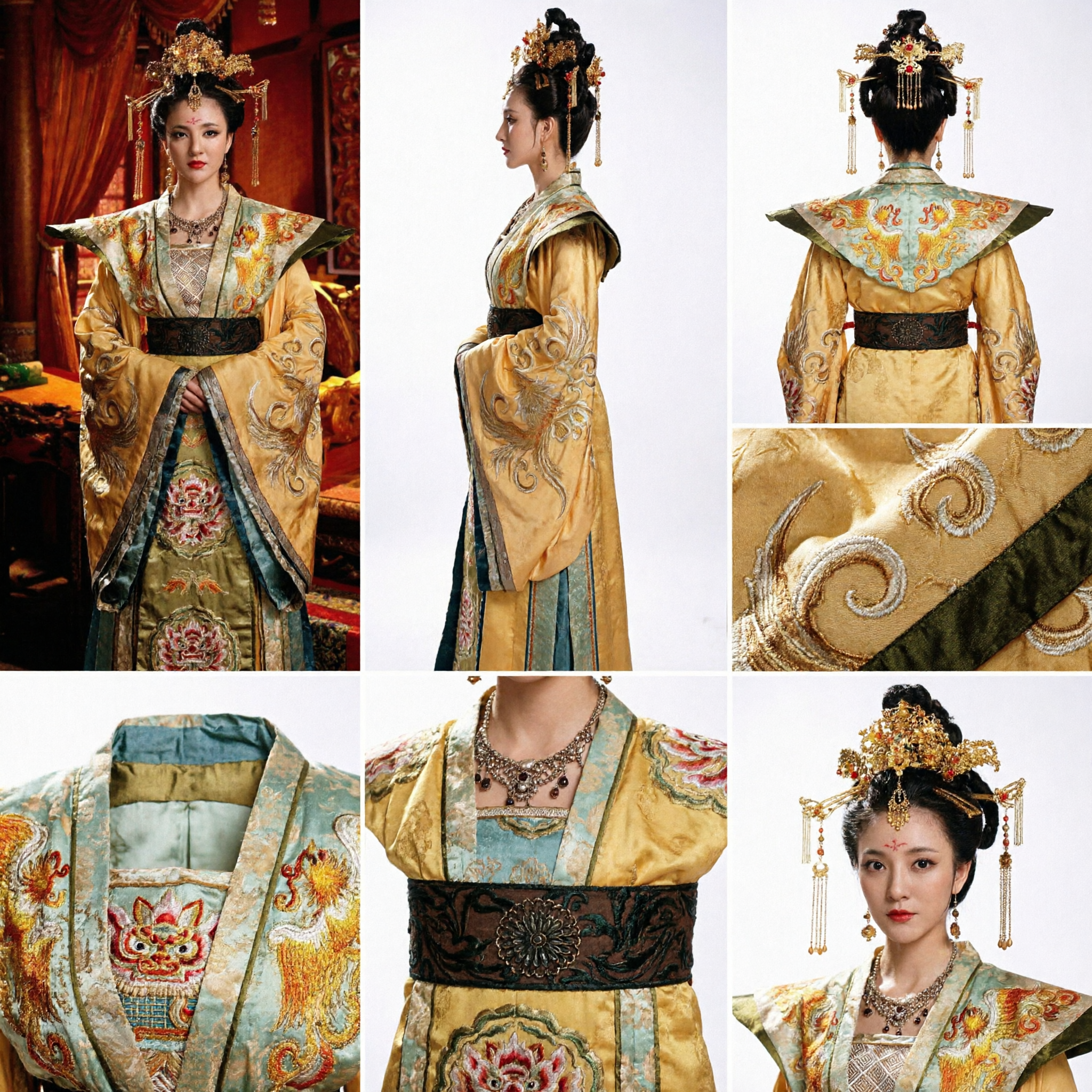 Traditionelles chinesisches Kaiserinnen-Kostüm Tang-Dynastie Antikes Palastkleid Goldener Phönix Hanfu für Frauen - Asian Costume