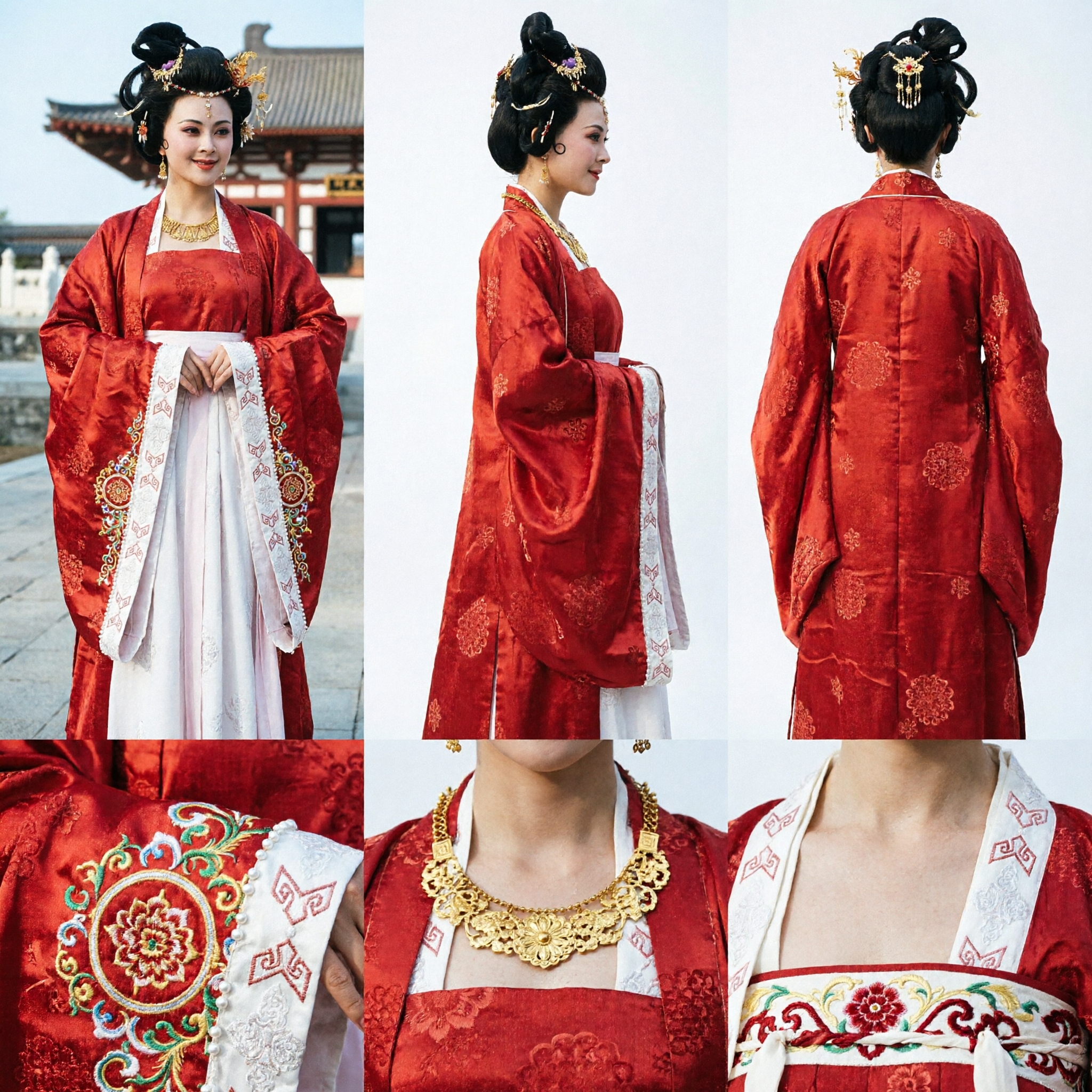 Traje de Princesa do Palácio da Dinastia Tang Chinesa Antiga Xale Vermelho Vestido Hanfu Branco para Mulheres Cosplay Histórico - Asian Costume