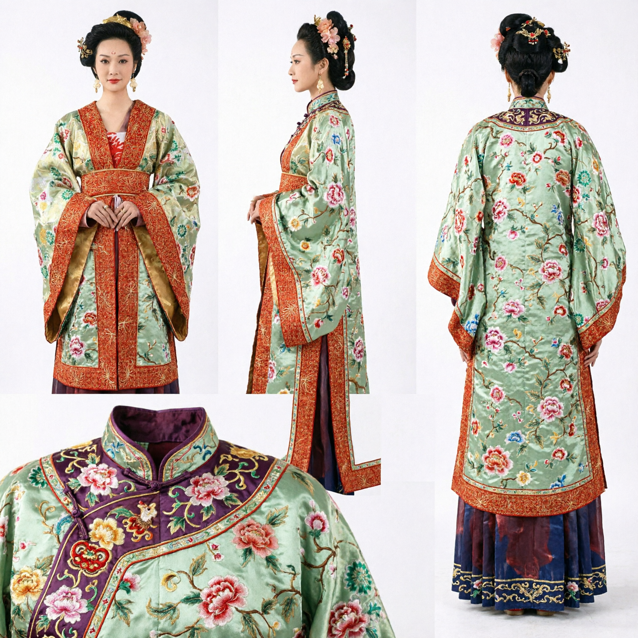 Traje Hanfu de Imperatriz Tradicional Chinês da Dinastia Tang Robe Bordado Floral Verde para Mulheres Cosplay Histórico - Asian Costume