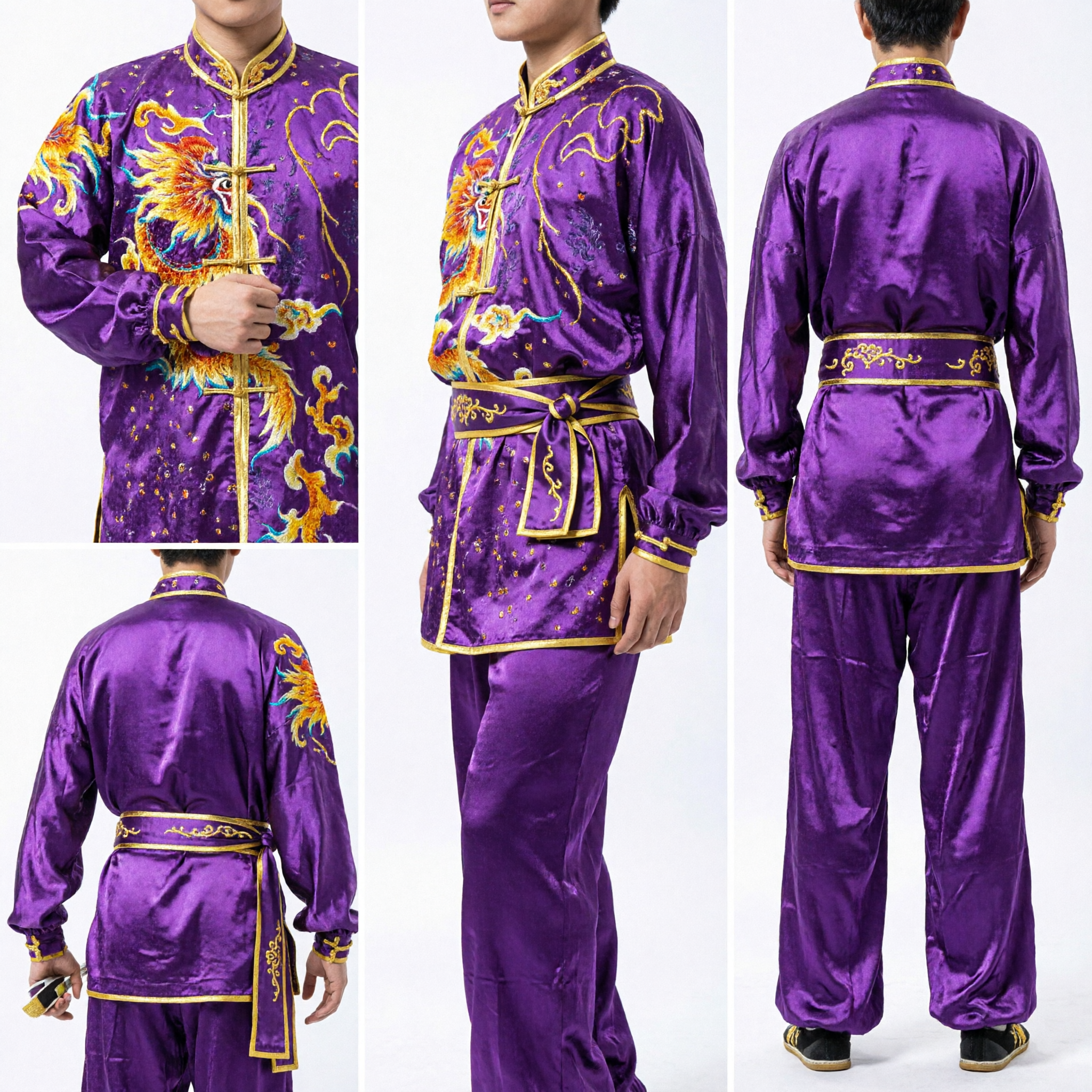Professioneel Paars Draak Borduursel Wushu Kung Fu Uniformset voor Martial Arts Wedstrijdvoorstelling - Asian Costume