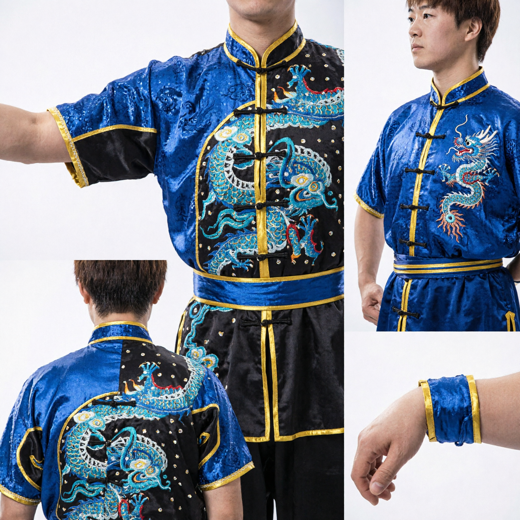 Uniforme Wushu Azul con Dragón de Lentejuelas para Hombre Traje Profesional de Competencia de Kung Fu para Exhibición de Artes Marciales - Asian Costume